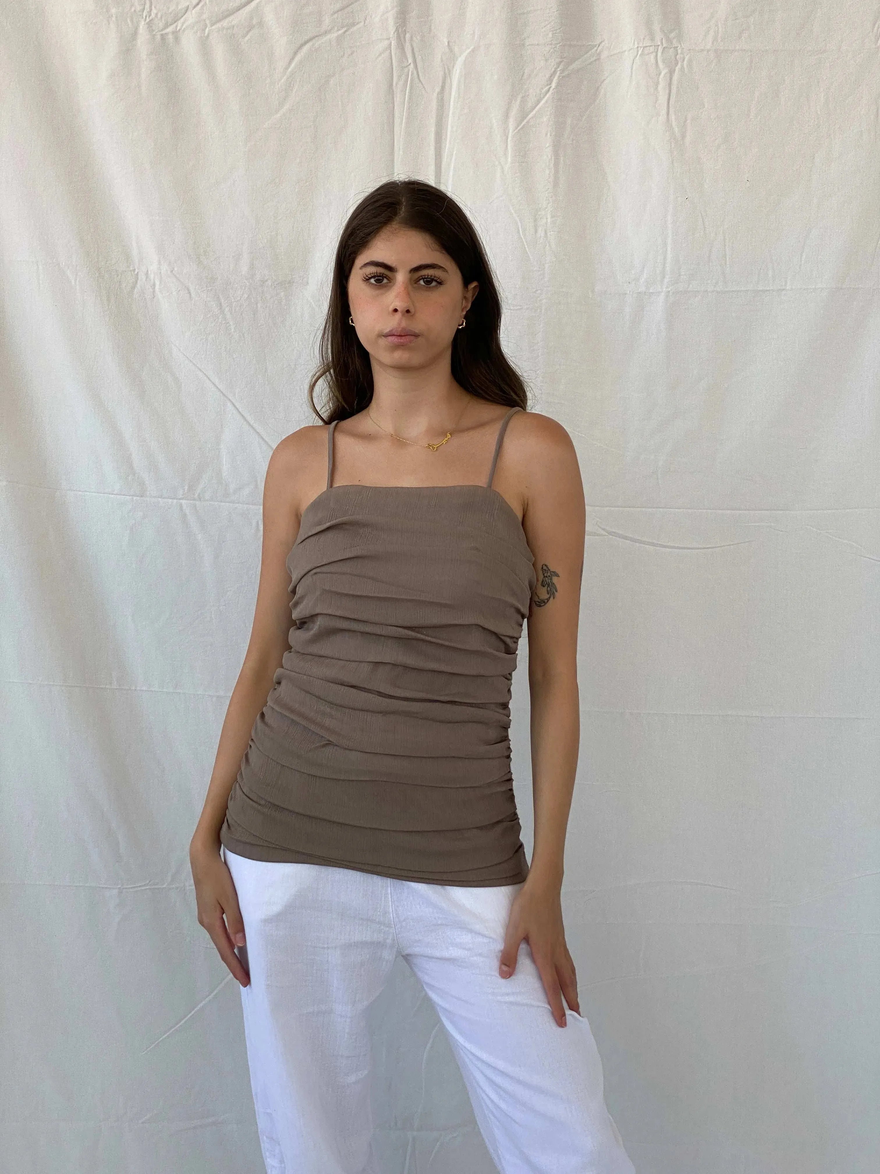 Y2K Express Spaghetti Strap Ruched Sparkle Glitter Top - M - Balagan Vintage Cami 00s, Cami, Deals, Mira, women top