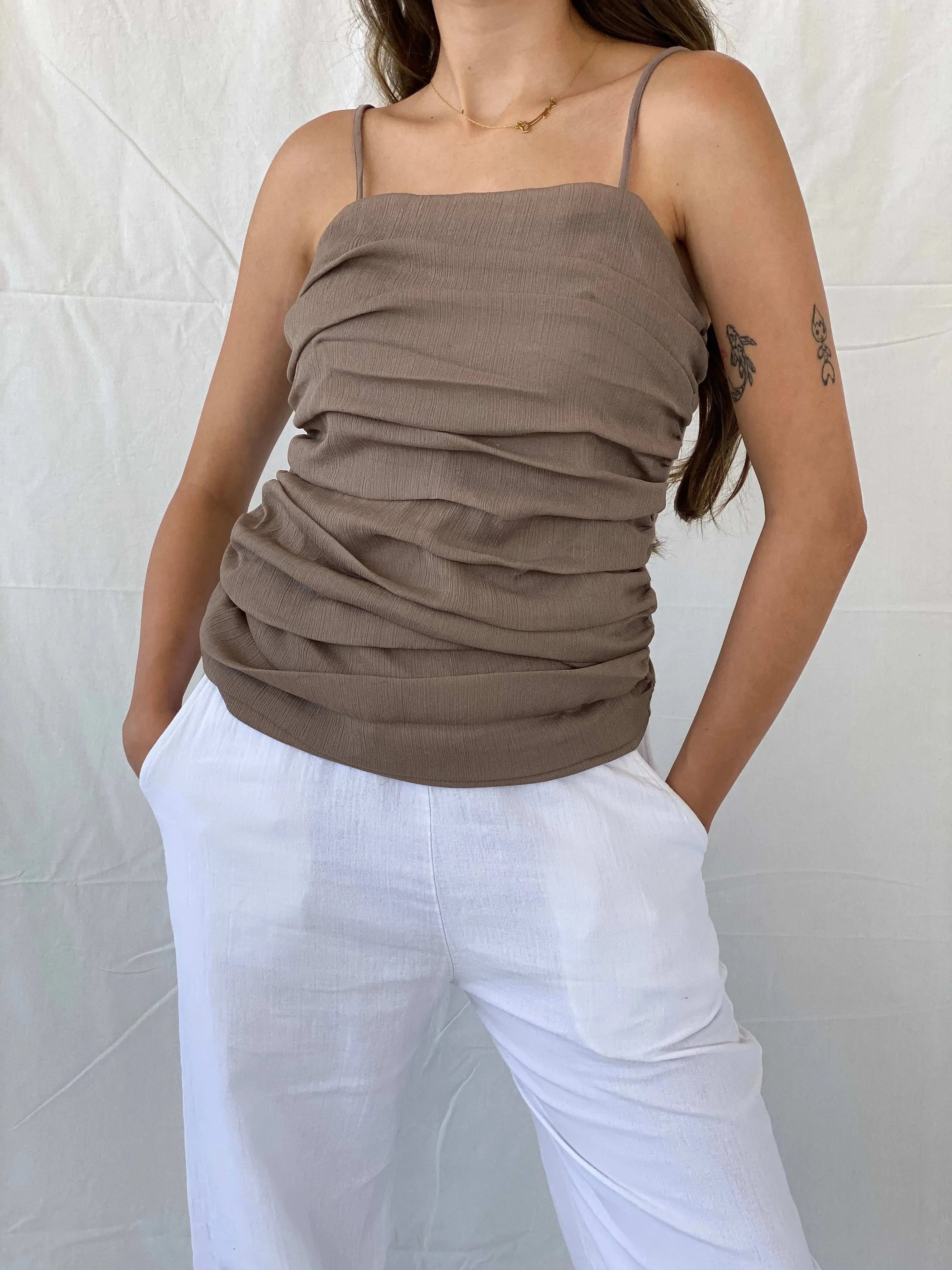 Y2K Express Spaghetti Strap Ruched Sparkle Glitter Top - M - Balagan Vintage Cami 00s, Cami, Deals, Mira, women top