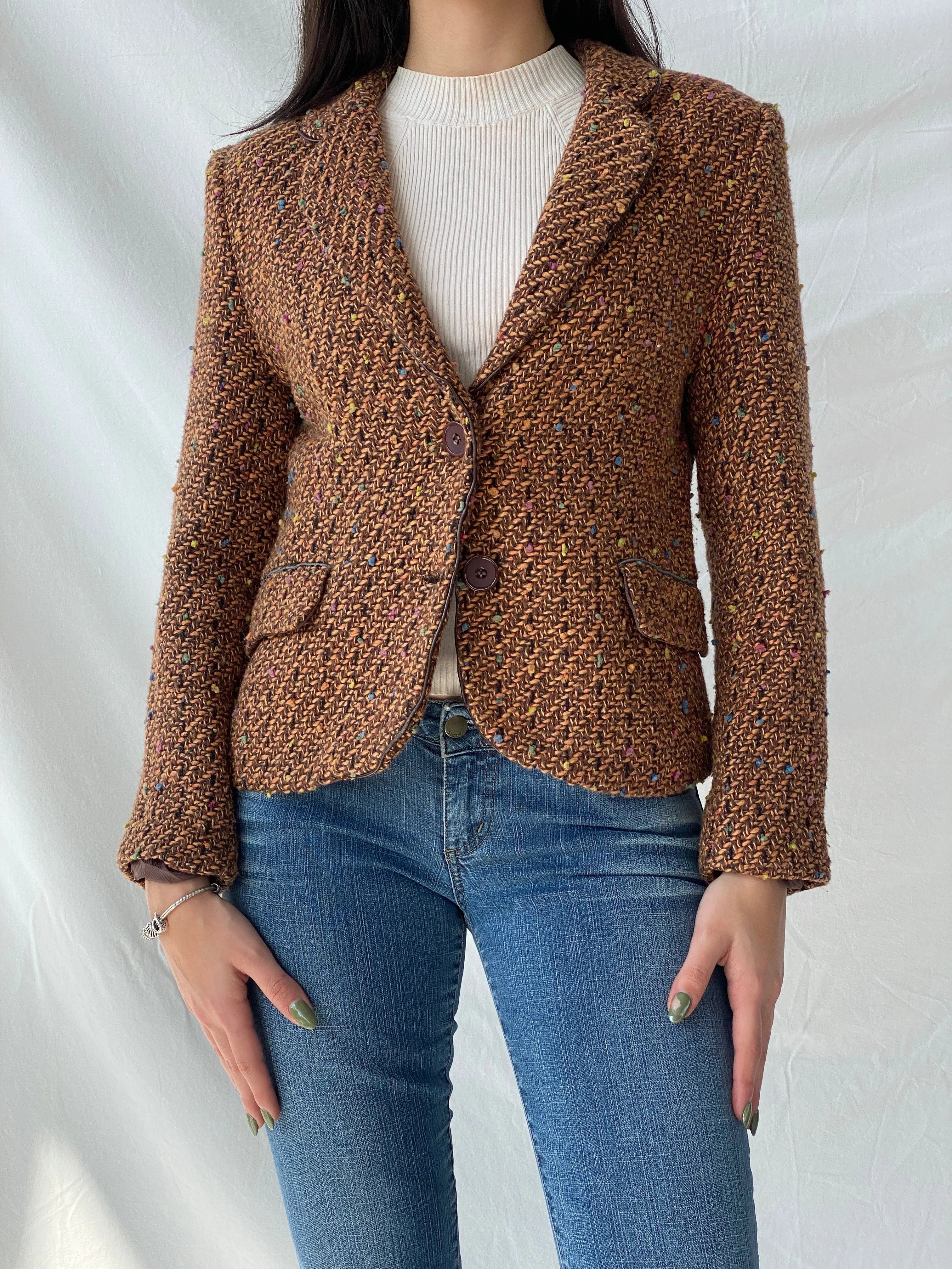 Y2K Frensa Collection Women’s Tweed Brown Blazer - M - Balagan Vintage Blazer 00s, blazer, Coats&Jackets, Office core, Syntia, tweed blazer, Women's Blazers