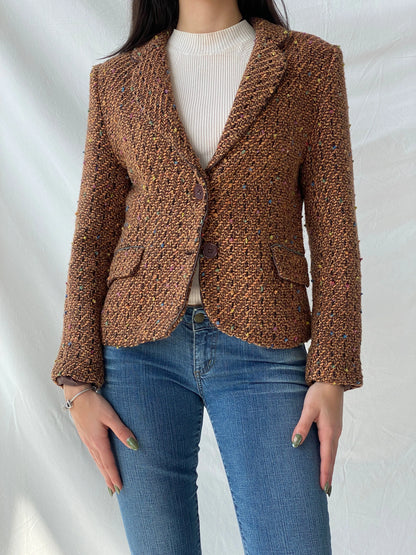 Y2K Frensa Collection Women’s Tweed Brown Blazer - M - Balagan Vintage Blazer 00s, blazer, Coats&Jackets, Office core, Syntia, tweed blazer, Women's Blazers