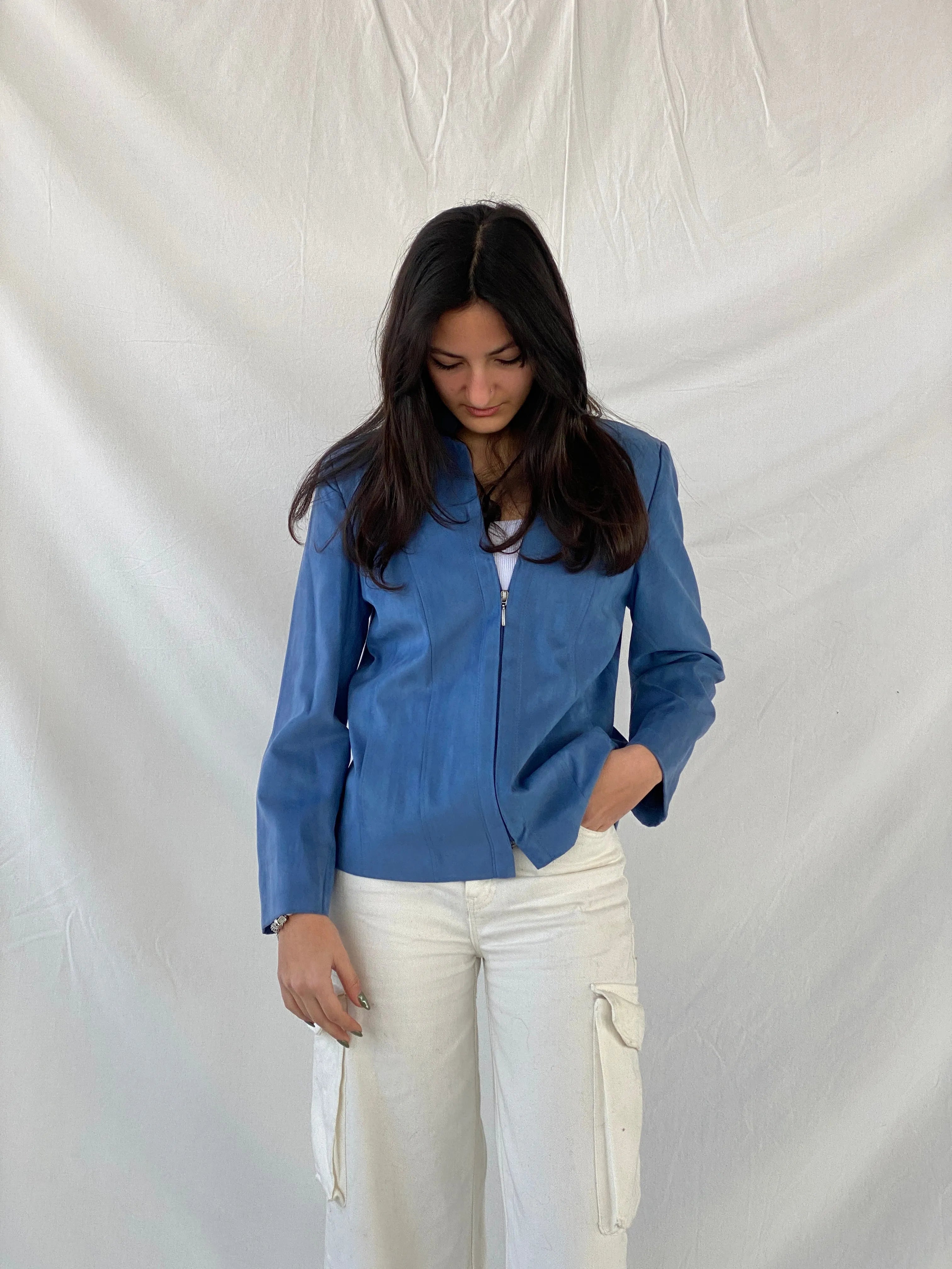 Y2K Gelco Zip Up Blue Women’s Blazer - M - Balagan Vintage Blazer 90s, blazer, Coats&Jackets, Syntia, winter, Women's Blazers