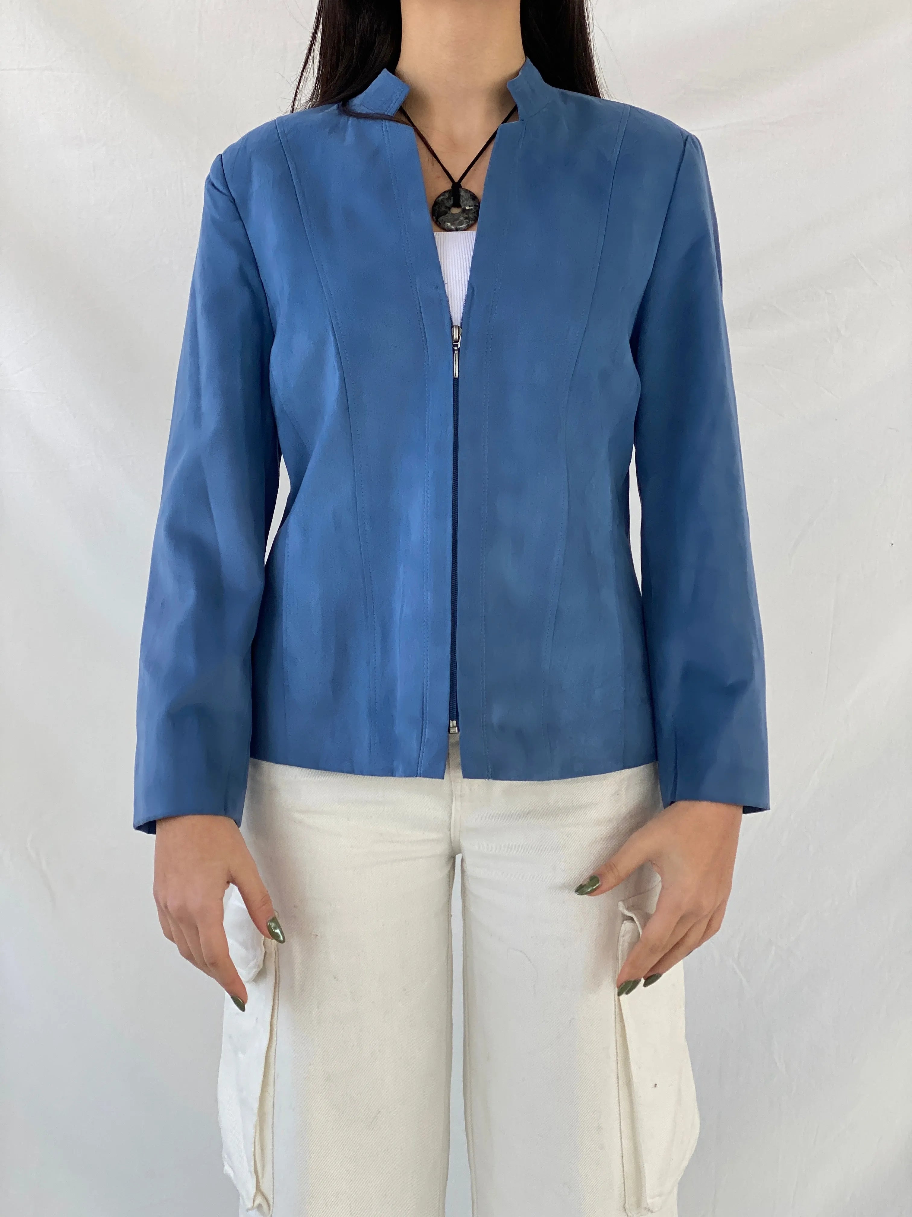 Y2K Gelco Zip Up Blue Women’s Blazer - M - Balagan Vintage Blazer 90s, blazer, Coats&Jackets, Syntia, winter, Women's Blazers