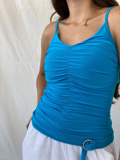 Y2K Inc Blue Ruched Cami Top - S/M - Balagan Vintage Cami 00s, Cami, Mira, women top