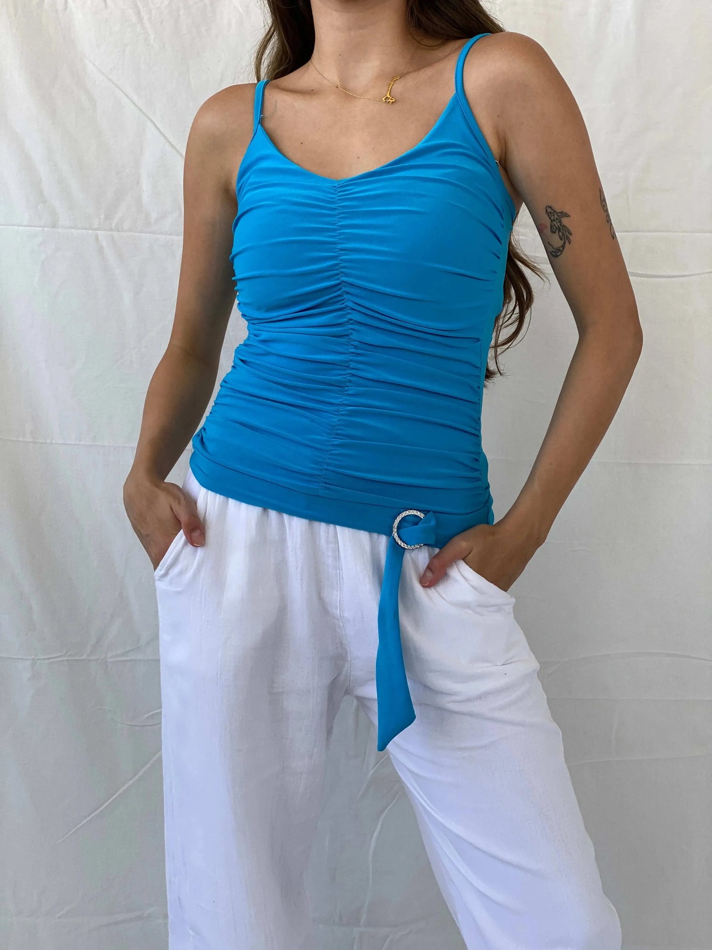 Y2K Inc Blue Ruched Cami Top - S/M - Balagan Vintage Cami 00s, Cami, Mira, women top