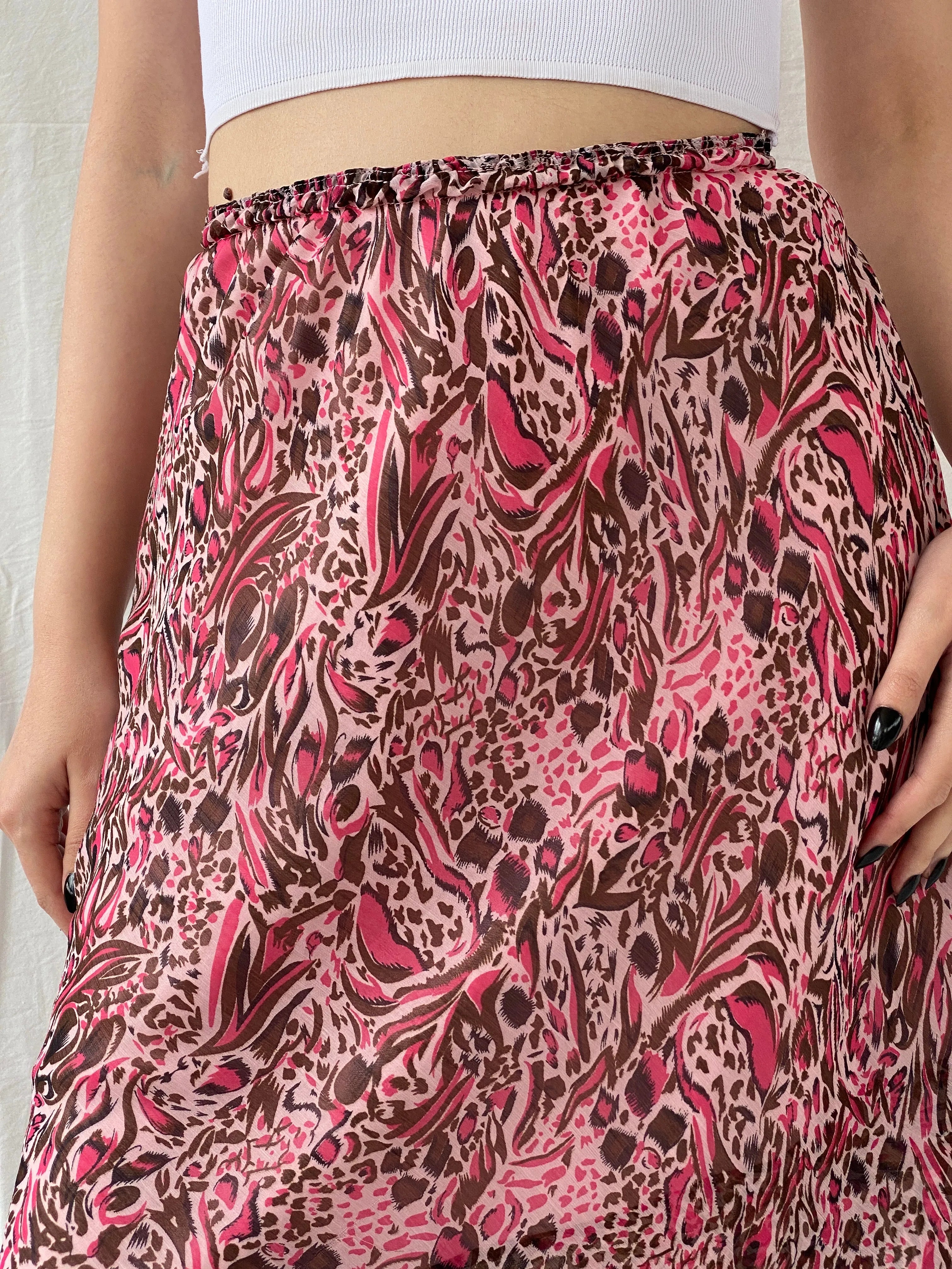 Y2K iNFiNiTY Woman Pink Brown Animal Print Asymmetric Layered Midi Skirt - S - Balagan Vintage Midi Skirt Ayah, consignment, midi skirt, skirt, Tasnim, women skirt