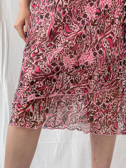 Y2K iNFiNiTY Woman Pink Brown Animal Print Asymmetric Layered Midi Skirt - S - Balagan Vintage Midi Skirt Ayah, consignment, midi skirt, skirt, Tasnim, women skirt