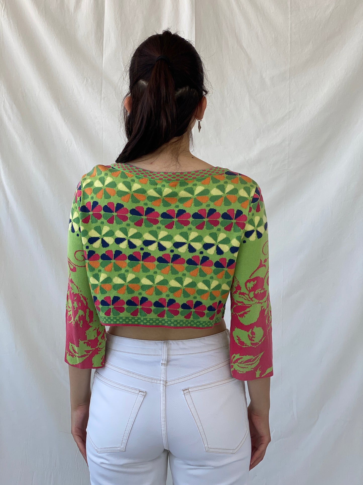 Y2K Ivko Colorful Patterned Cropped Button Up Cardigan - M - Balagan Vintage Cardigan 00s, Ayah, NEW IN, summer, women top