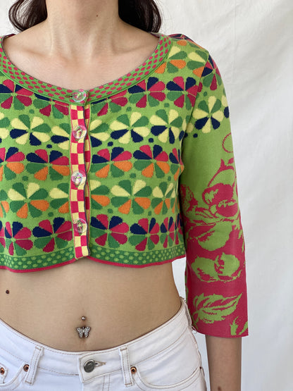 Y2K Ivko Colorful Patterned Cropped Button Up Cardigan - M - Balagan Vintage Cardigan 00s, Ayah, NEW IN, summer, women top