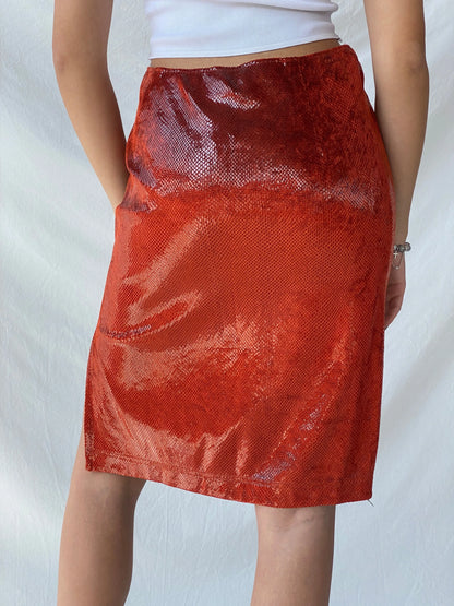 Y2K Jean Paul Metallic Orange Midi Women’s Skirt - M - Balagan Vintage Midi Skirt 00s, consignment, Melika, midi skirt, Syntia, winter