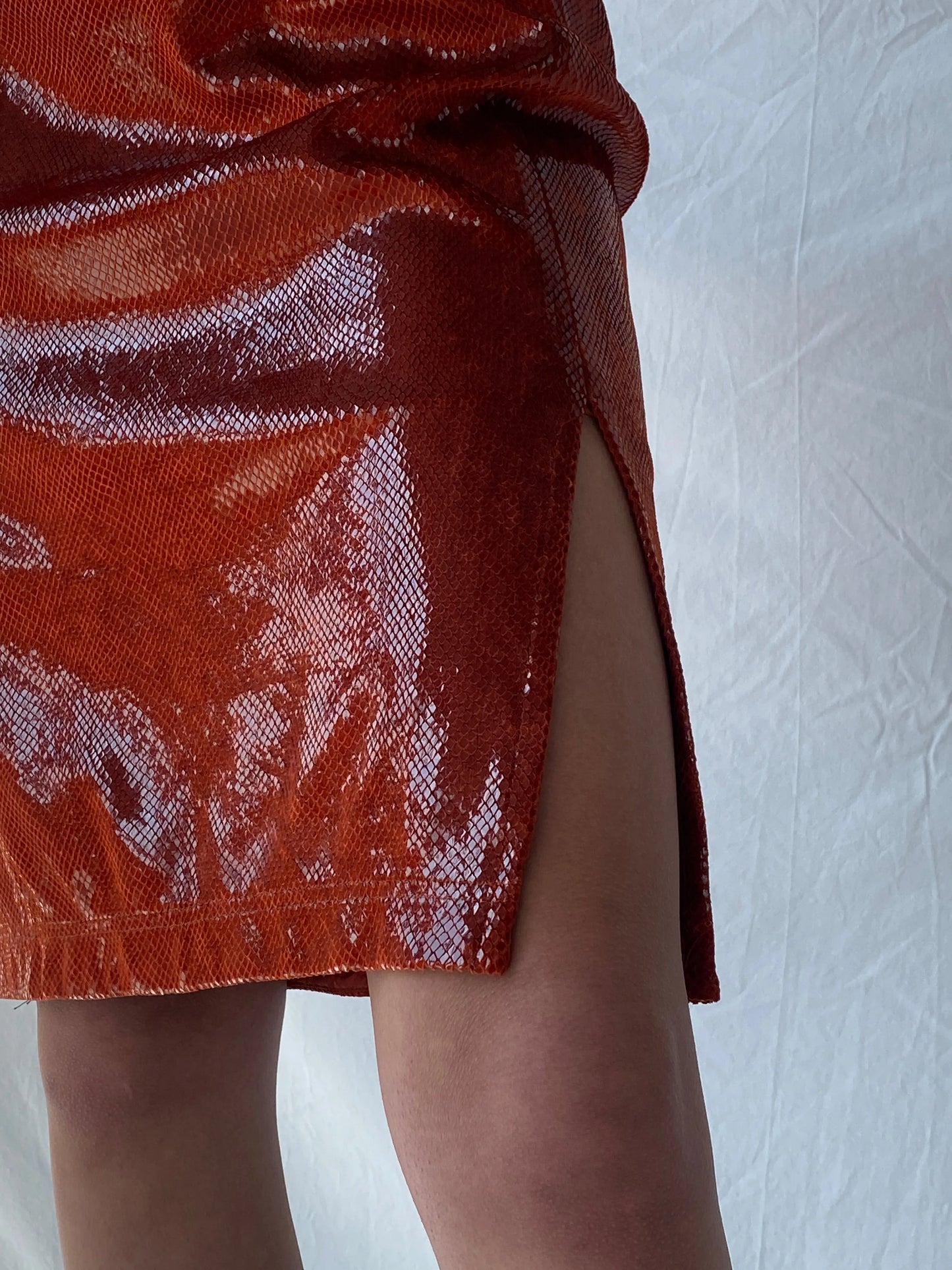 Y2K Jean Paul Metallic Orange Midi Women’s Skirt - M - Balagan Vintage Midi Skirt 00s, consignment, Melika, midi skirt, Syntia, winter