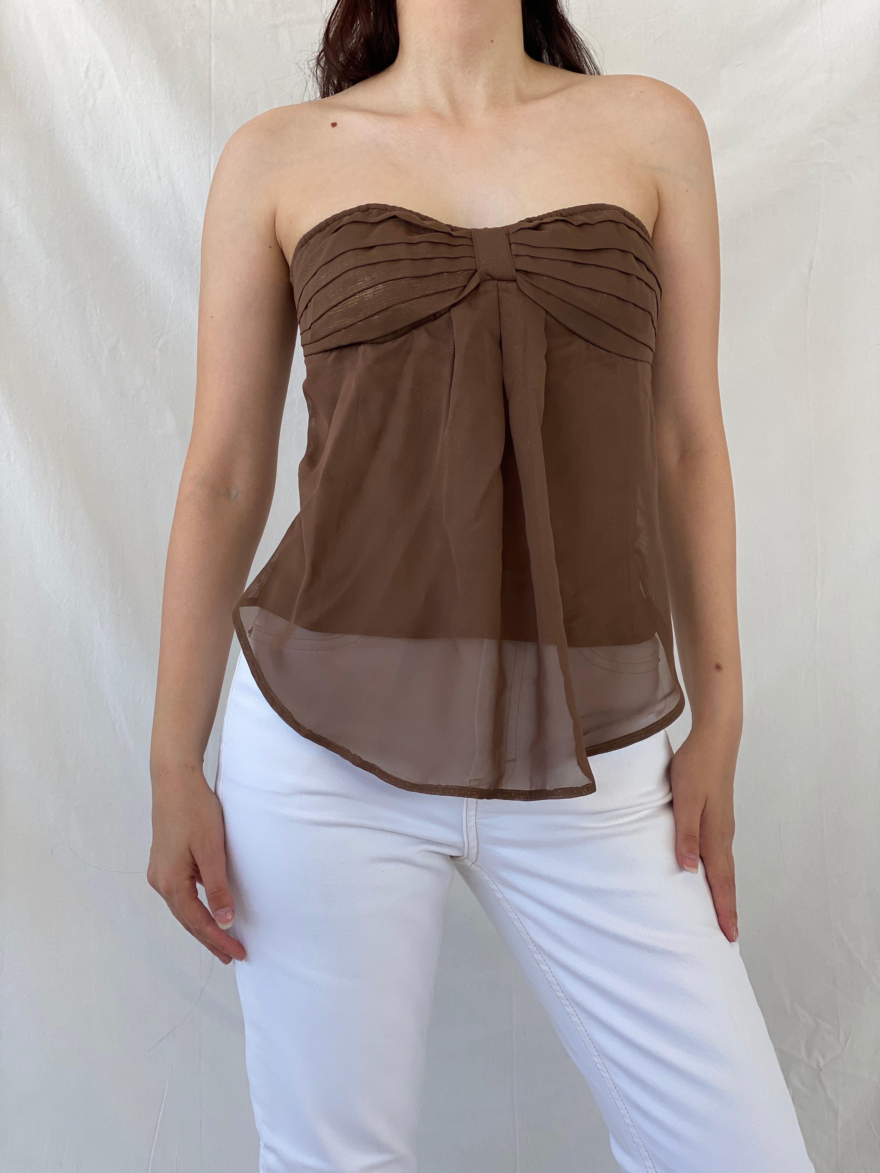 Y2K Jennyfer VIP Brown Strapless Bow Bustier Tube Top - M - Balagan Vintage Strapless Top 00s, Ayah, NEW IN, women top