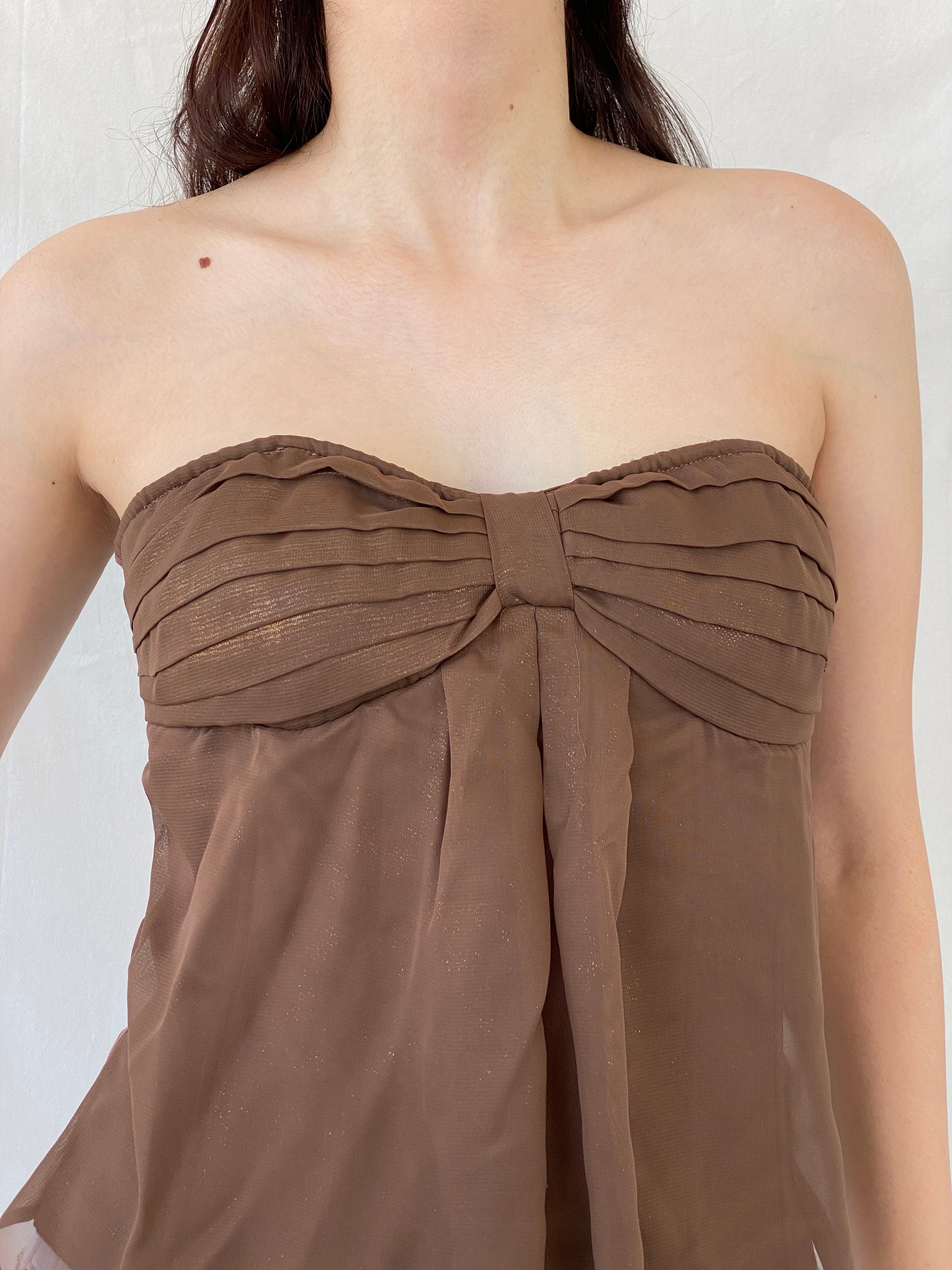 Y2K Jennyfer VIP Brown Strapless Bow Bustier Tube Top - M - Balagan Vintage Strapless Top 00s, Ayah, NEW IN, women top