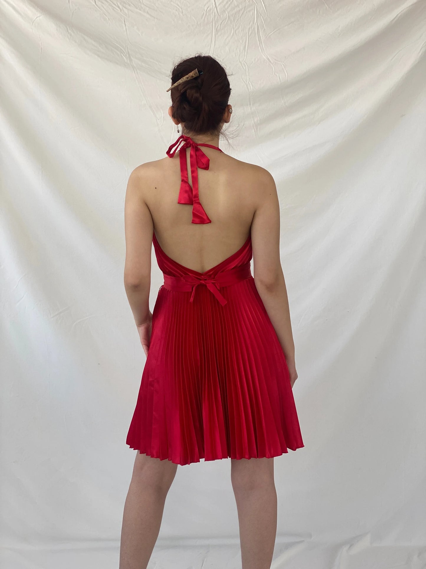 Y2K Joseph Ribkoff Red Pleated Midi Halter Neck Dress - S - Balagan Vintage Midi Dress Ayah, consignment, dress, midi dress, Shireen, Wedding Guest, winter