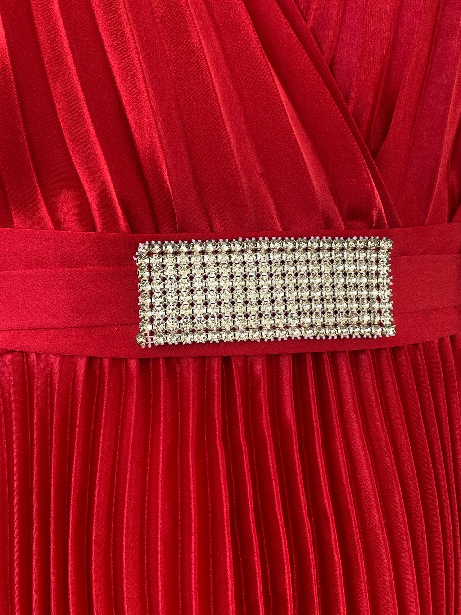 Y2K Joseph Ribkoff Red Pleated Midi Halter Neck Dress - S - Balagan Vintage Midi Dress Ayah, consignment, dress, midi dress, Shireen, Wedding Guest, winter