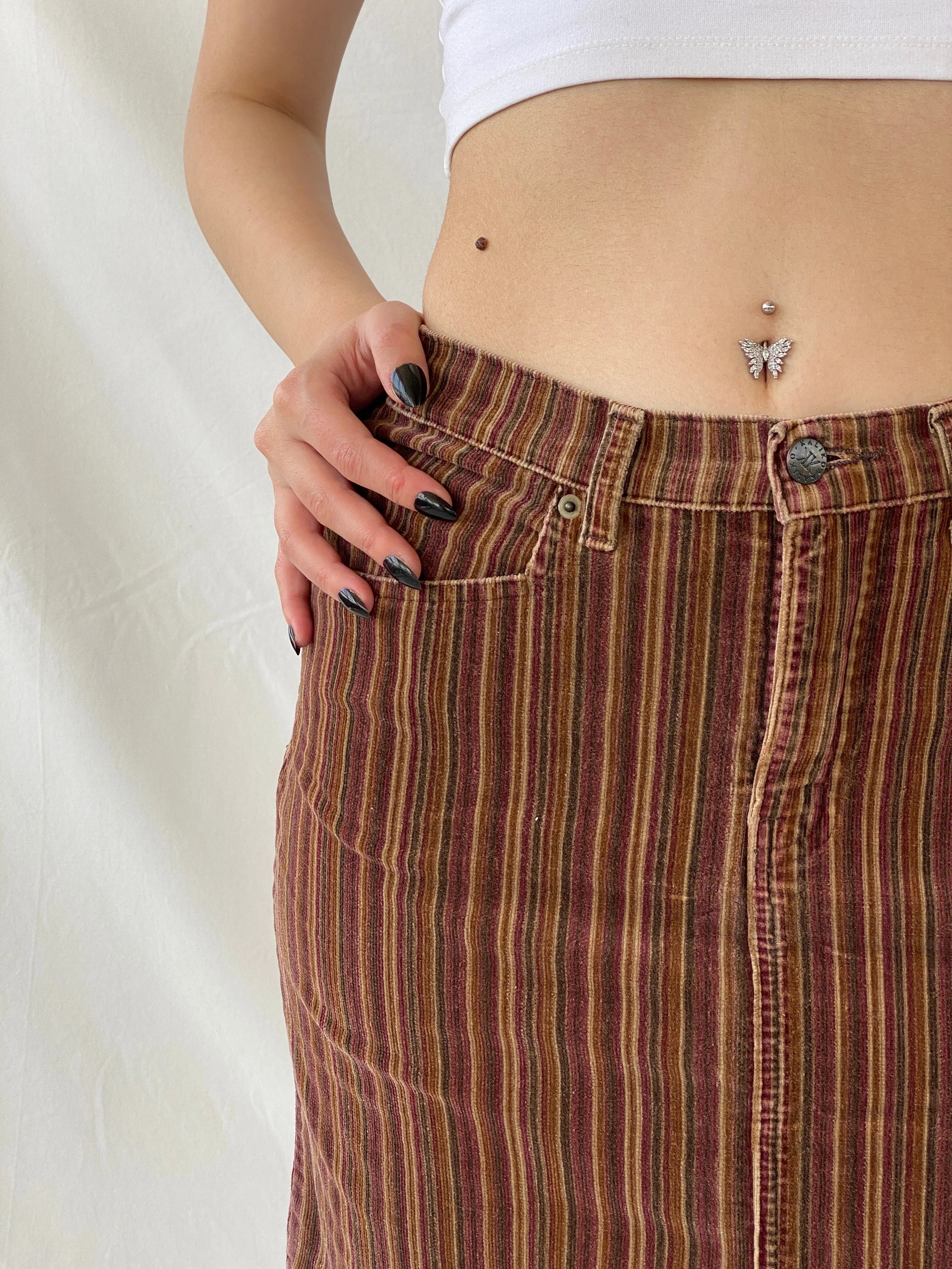 Y2K Kaliko Striped Corduroy Brown Short Skirt - M - Balagan Vintage Mini Skirt Ayah, corduroy, mini skirt, NEW IN, striped, striped skirt, winter