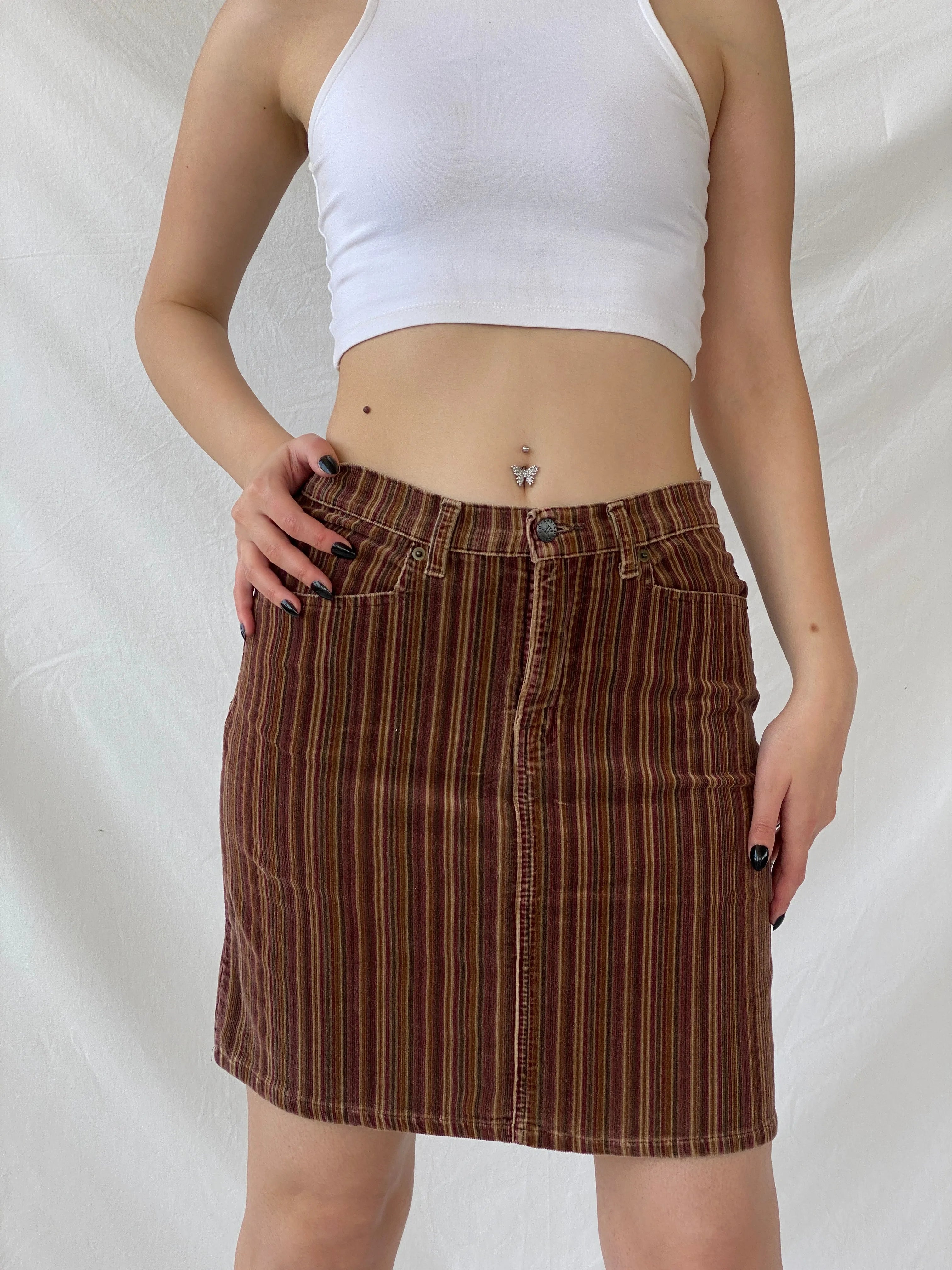 Y2K Kaliko Striped Corduroy Brown Short Skirt - M - Balagan Vintage Mini Skirt Ayah, corduroy, mini skirt, NEW IN, striped, striped skirt, winter
