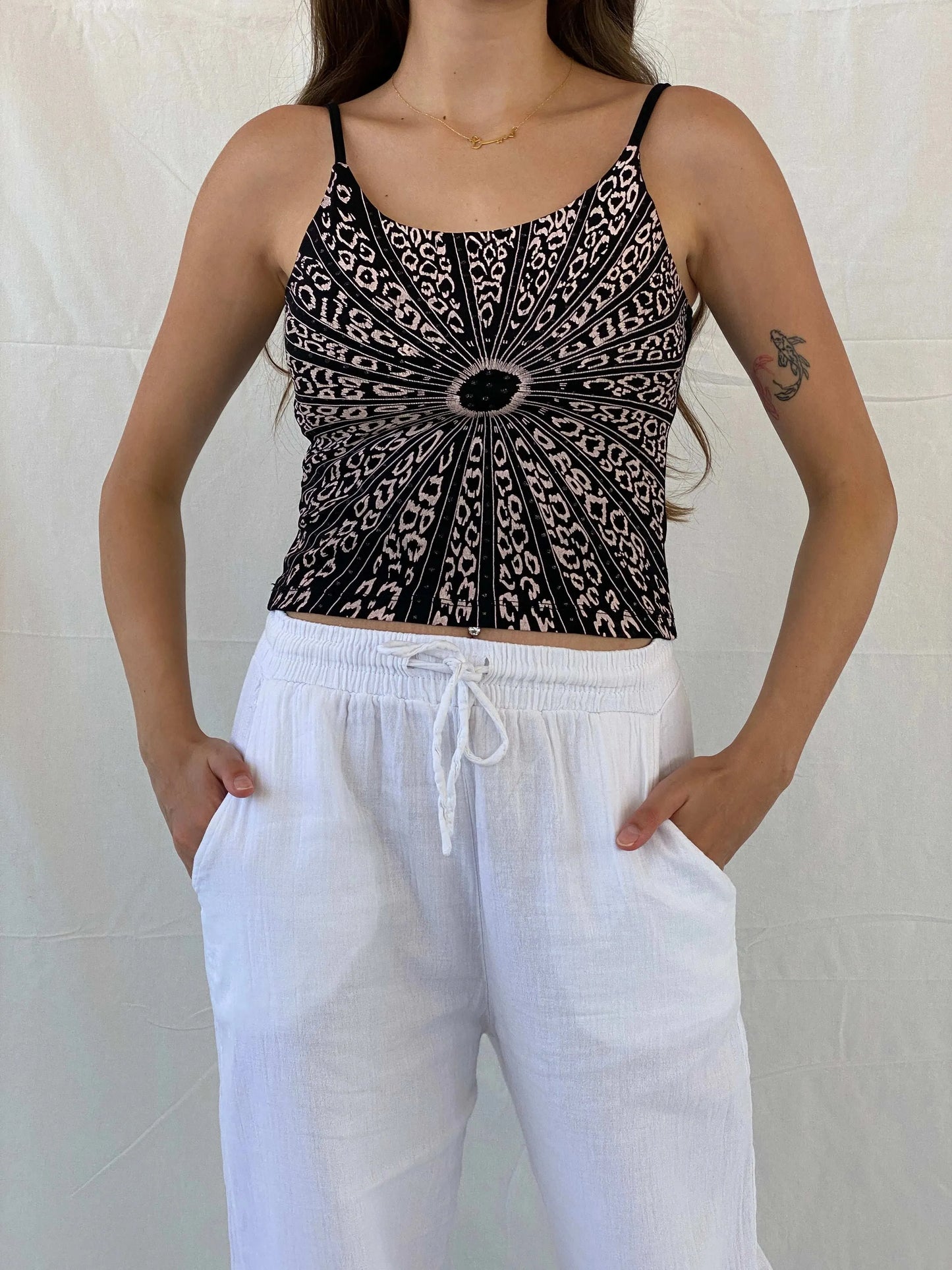 Y2K Leopard Print Black Cami Top - S - Balagan Vintage Cami 00s, Cami, Mira, women top