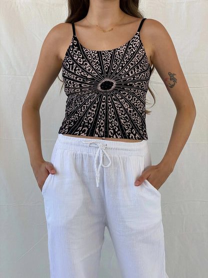Y2K Leopard Print Black Cami Top - S - Balagan Vintage Cami 00s, Cami, Mira, women top