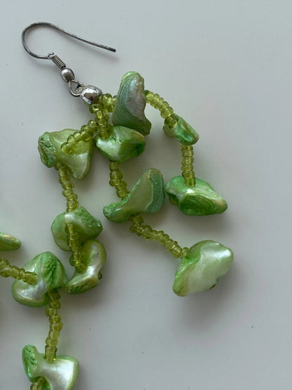 Y2K Lime Green Beaded Waterfall Earrings - Balagan Vintage Earrings 00s, 90s, Earrings