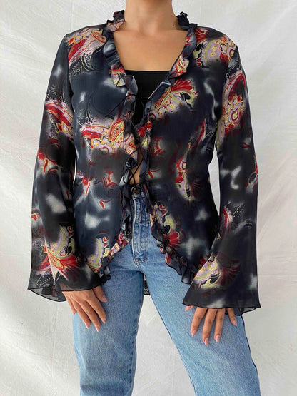 Y2K Malena Ortiz Ruffled Cardigan - Balagan Vintage Cardigan 00s, 90s, Alaa, cardigan