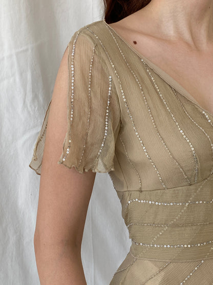 Y2K Massimo Dutti Silk Sequined beaded Half Sleeve Women’s Top - M - Balagan Vintage Half Sleeve Top 00s, Ayah, beaded, silk, summer, women top
