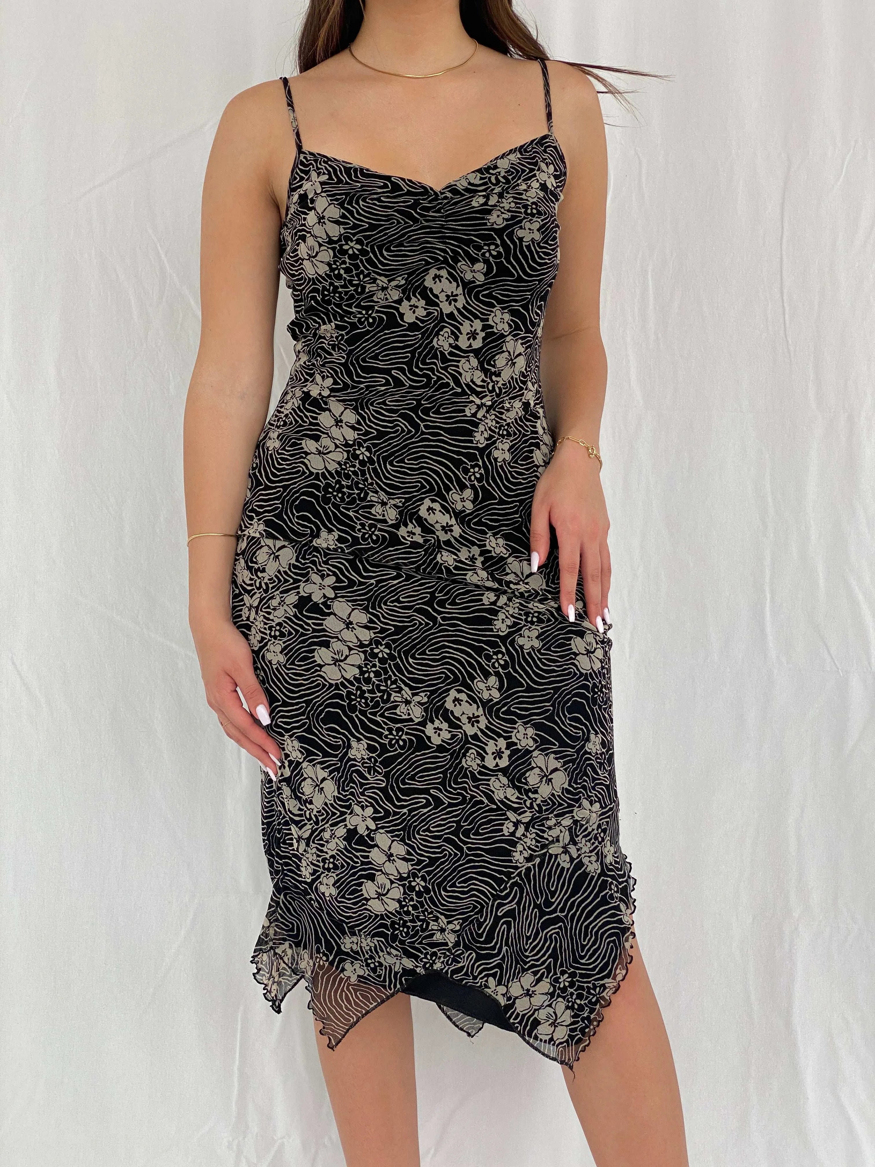 Y2K Mexx Fitted Mesh Floral Midi Dress Size S - Balagan Vintage Midi Dress 00s, 00s dress, floral, floral dress, floral print, midi dress, Rama