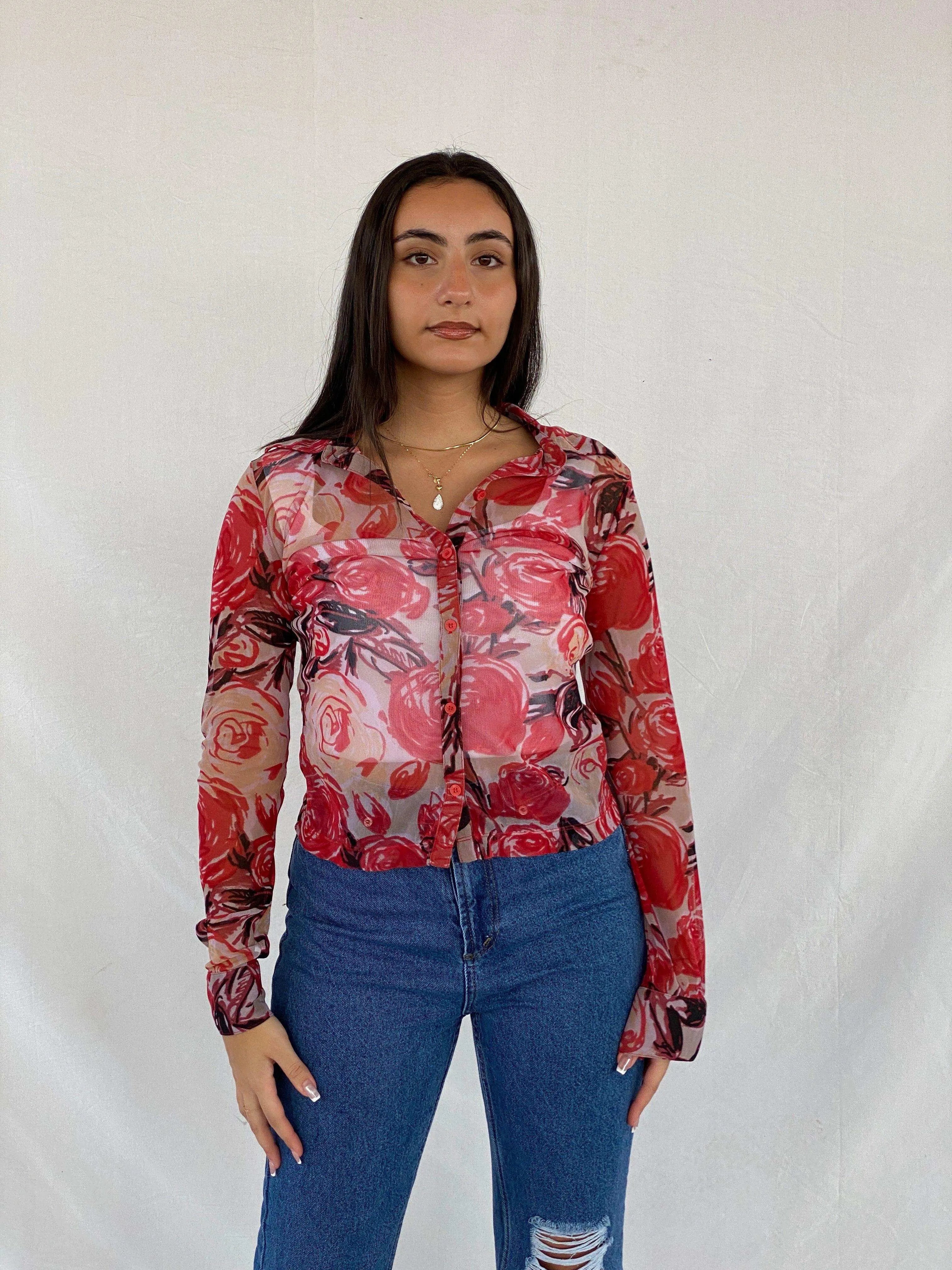 Y2K Mexx Floral Sheer Shirt - Balagan Vintage Full Sleeve Shirt 00s, 90s, full sleeve shirt, Rahmeh, Rama