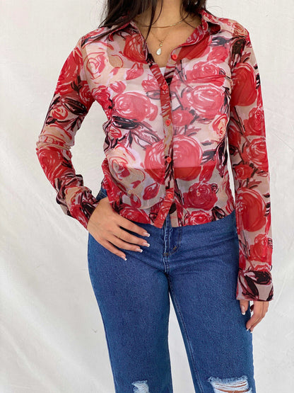 Y2K Mexx Floral Sheer Shirt - Balagan Vintage Full Sleeve Shirt 00s, 90s, Deals, full sleeve shirt, Rahmeh, Rama