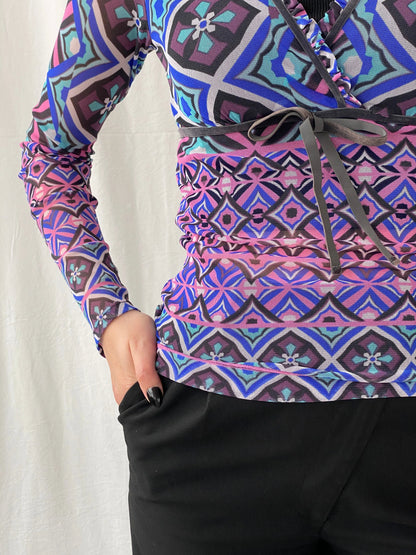 Y2K Mexx Psychedelic Mesh Full Sleeve Women’s Top - S - Balagan Vintage Full Sleeve Top 00s, Ayah, mesh top, Top, women top
