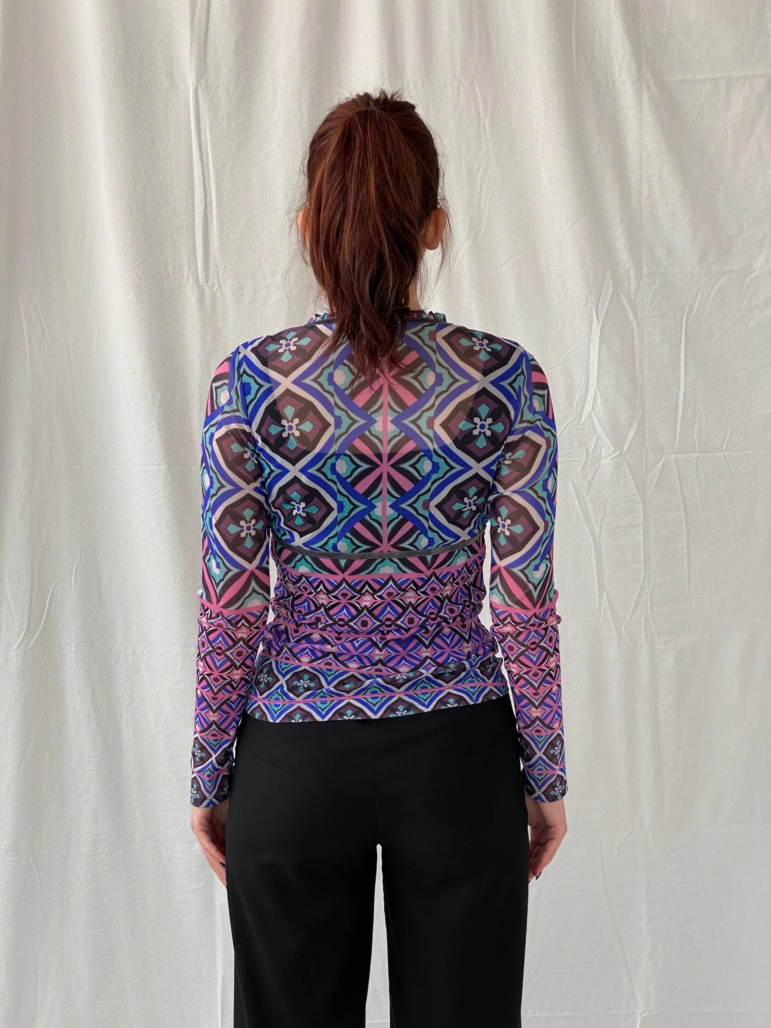 Y2K Mexx Psychedelic Mesh Full Sleeve Women’s Top - S - Balagan Vintage Full Sleeve Top 00s, Ayah, mesh top, NEW IN, Top, women top