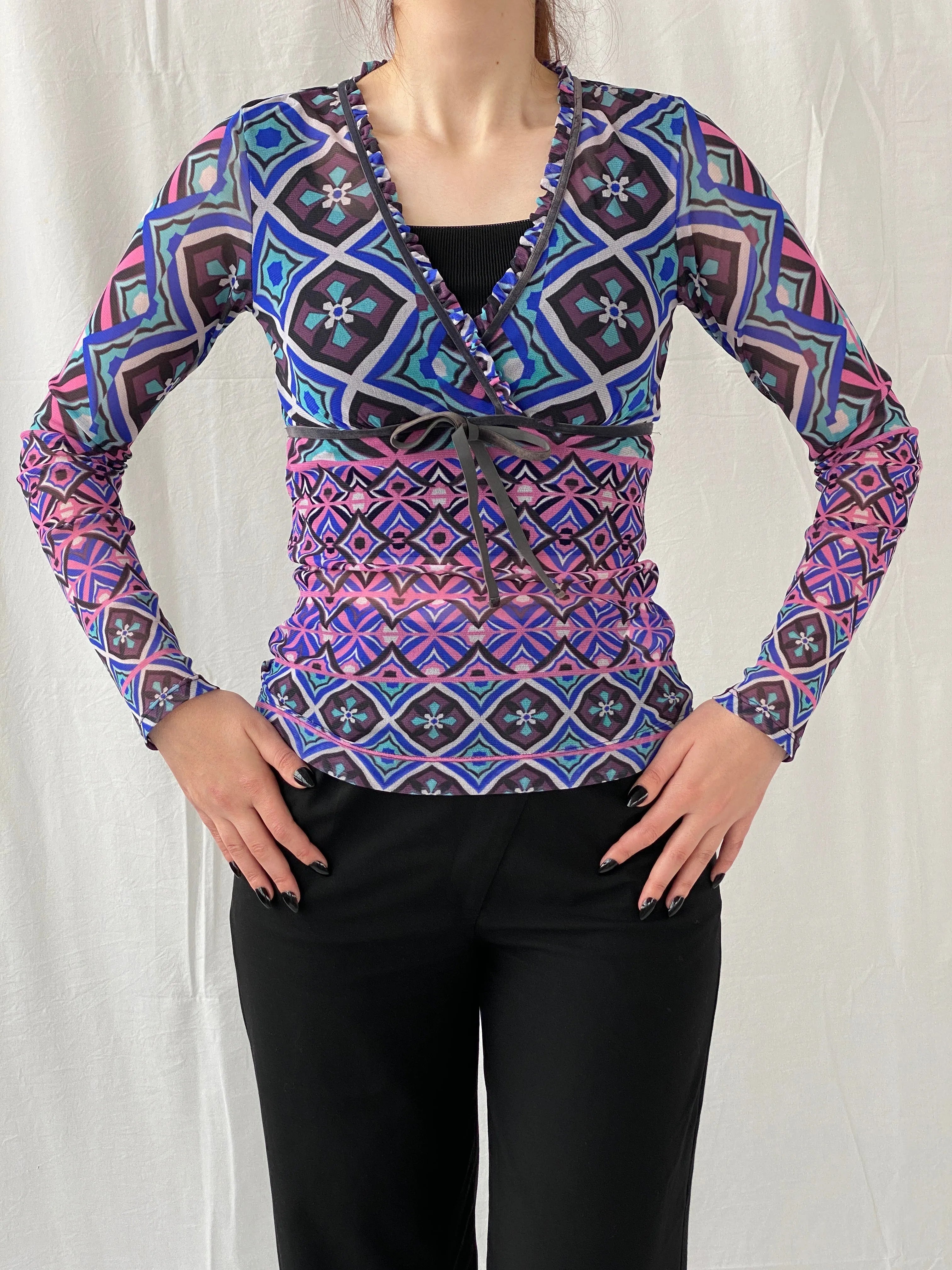 Y2K Mexx Psychedelic Mesh Full Sleeve Women’s Top - S - Balagan Vintage Full Sleeve Top 00s, Ayah, mesh top, NEW IN, Top, women top