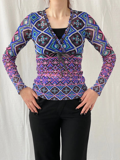 Y2K Mexx Psychedelic Mesh Full Sleeve Women’s Top - S - Balagan Vintage Full Sleeve Top 00s, Ayah, mesh top, Top, women top
