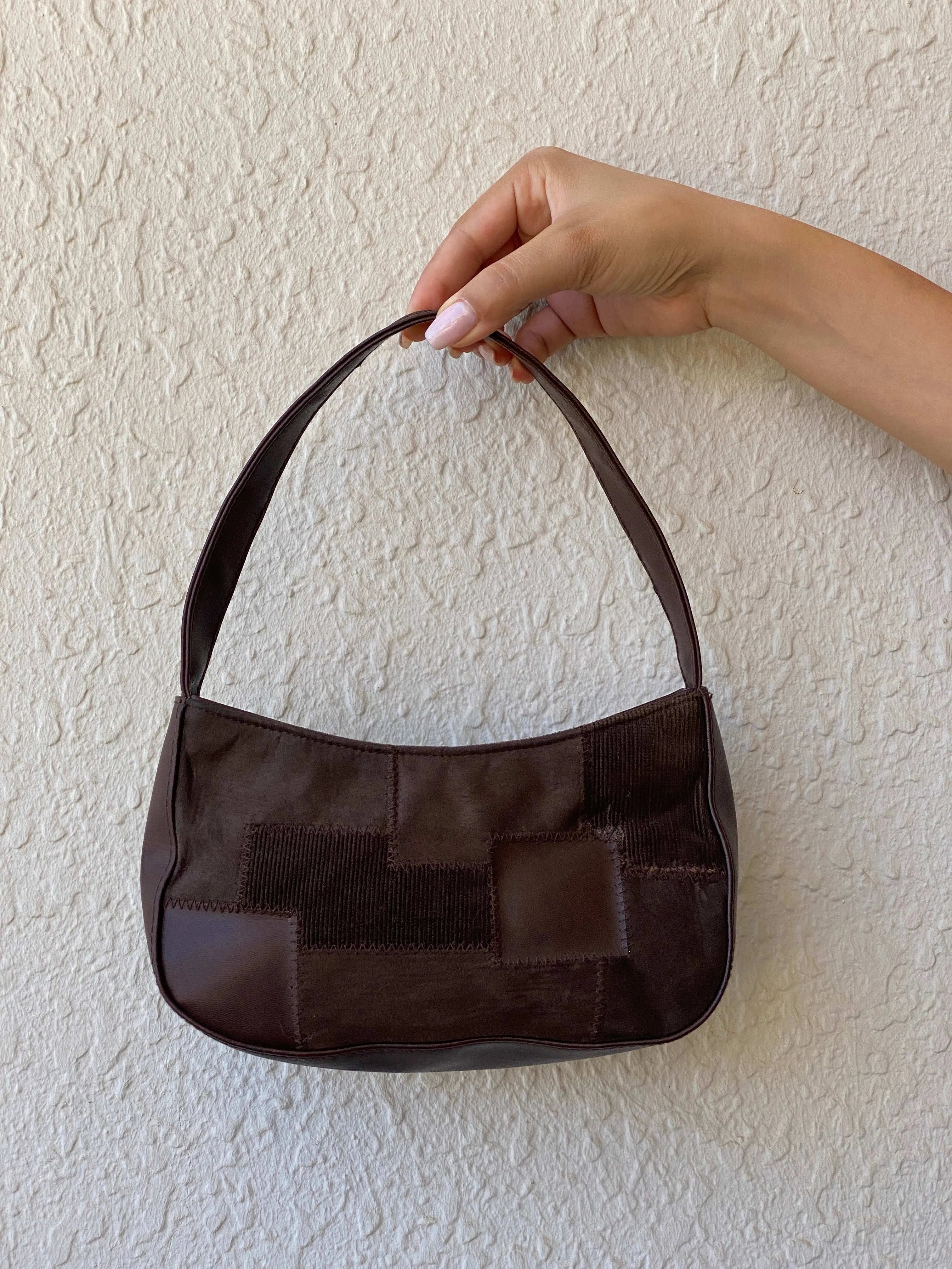 Y2k Mini Patchwork Brown Leather Bag - Balagan Vintage Mini handbag 00s, bag, handbag, shoulder bag
