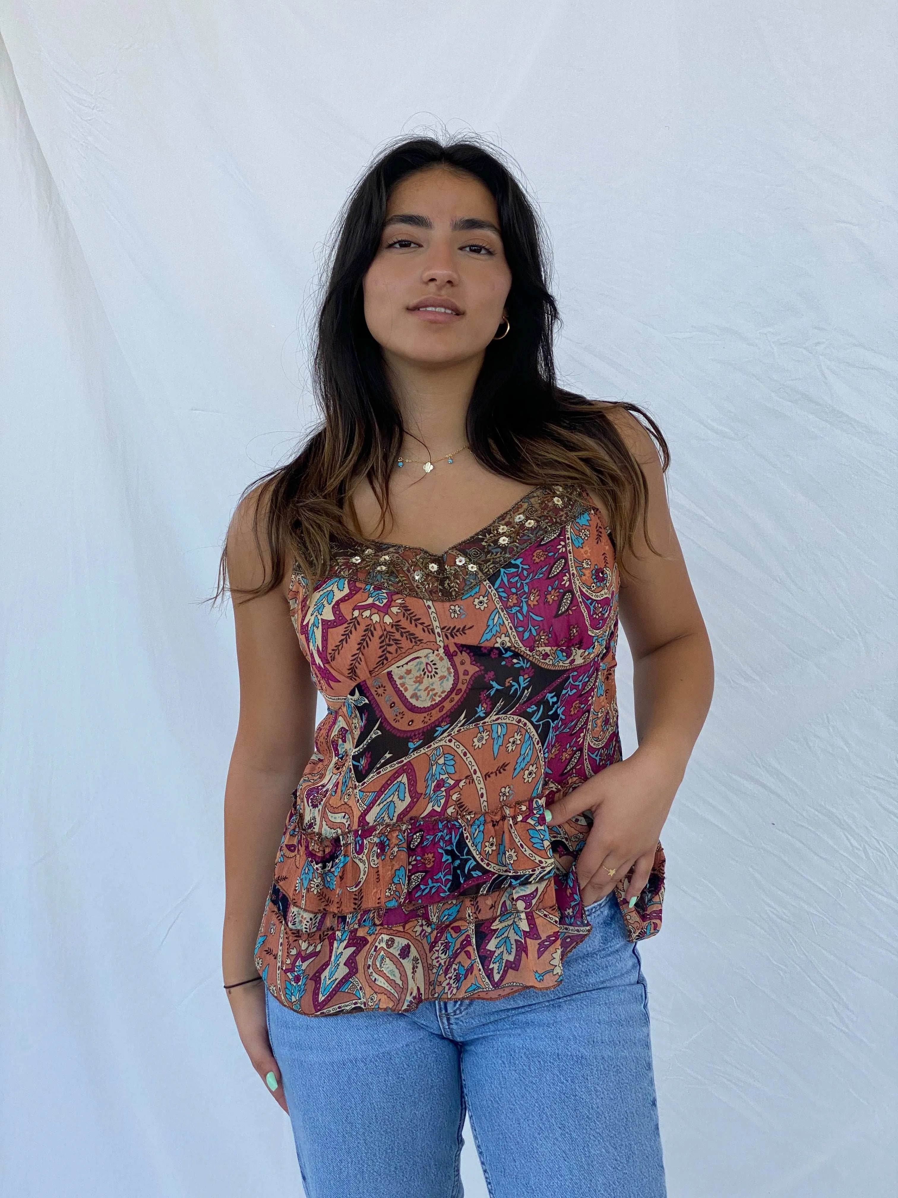 Y2K Misswan Beaded Cami Top - L - Balagan Vintage Sleeveless Top 00s, Cami, Lana, summer
