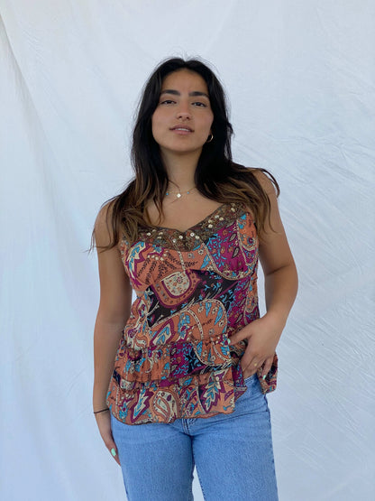 Y2K Misswan Beaded Cami Top - L - Balagan Vintage Sleeveless Top 00s, Cami, Lana, summer