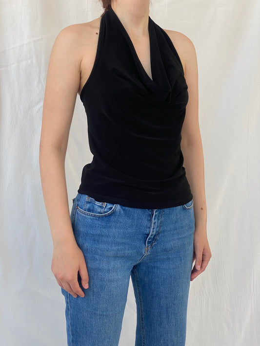 Y2K MISU Cowl Neck Black Halter Top - S - Balagan Vintage Halter Top 00s, Ayah, halter top, Top, women top