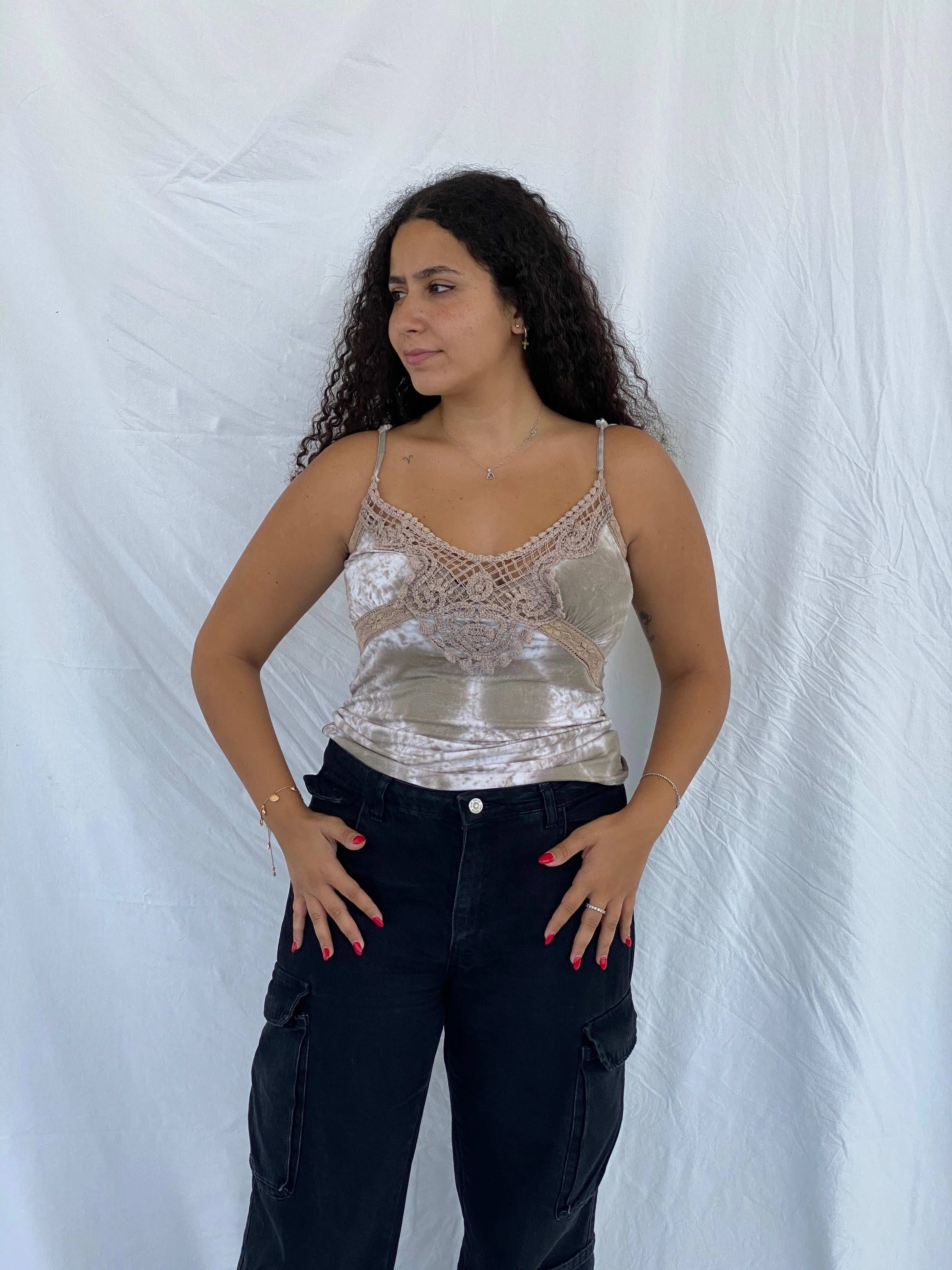 Y2k Morgan De Toi Cami Top With Crochet Details - L - Balagan Vintage Sleeveless Top 00s, 90s, Dina, sleeveless top