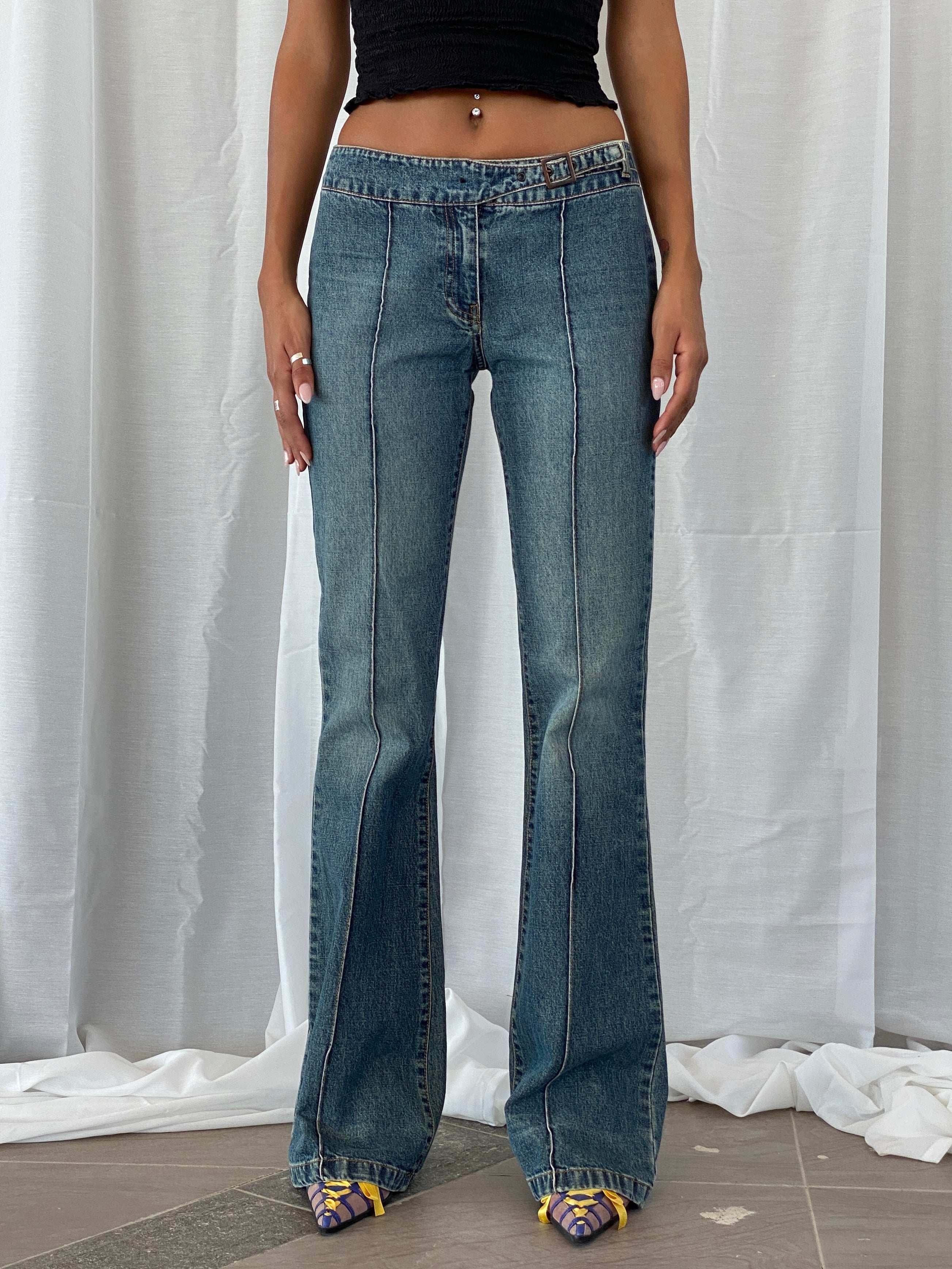 Y2K Naf Naf Jeans Flare Belted Mid Rise Jeans - 36EUR - Balagan Vintage Jeans 00s, 90s, denim, flare, flare jeans, jeans, low rise jeans, straight cut jeans, Tojan