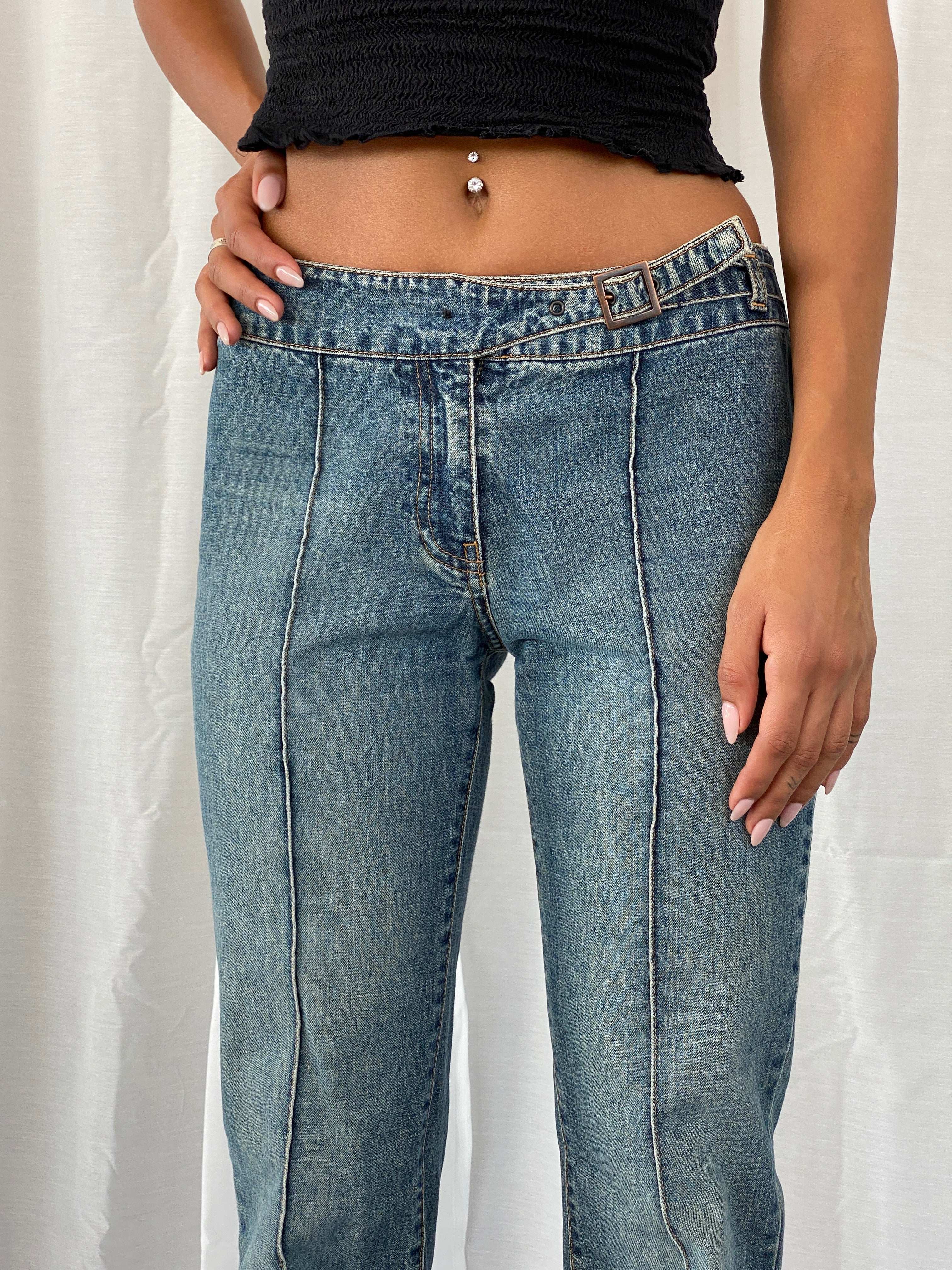 Y2K Naf Naf Jeans Flare Belted Mid Rise Jeans - 36EUR - Balagan Vintage Jeans 00s, 90s, denim, flare, flare jeans, jeans, low rise jeans, straight cut jeans, Tojan