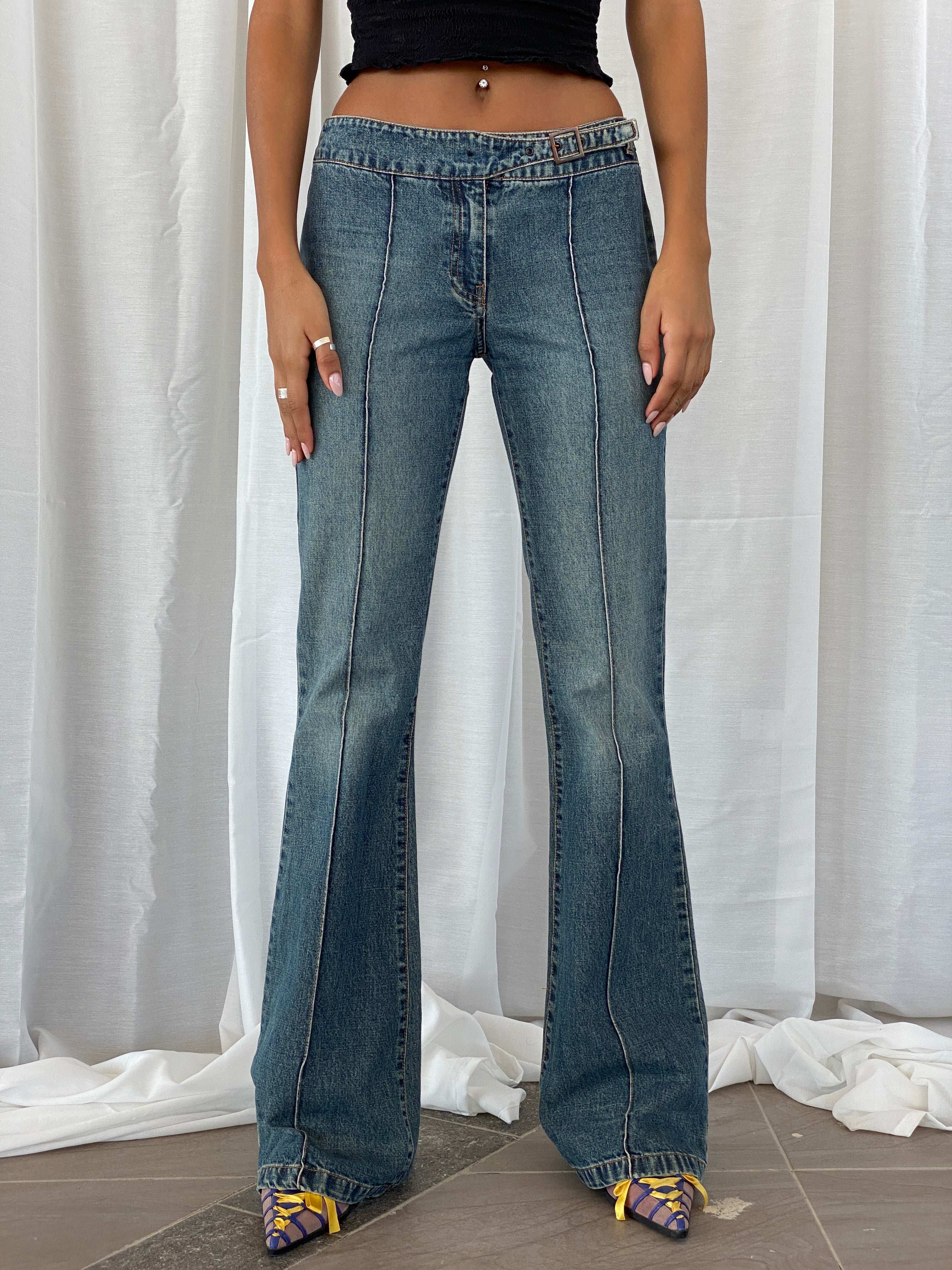 Y2K Naf Naf Jeans Flare Belted Mid Rise Jeans - 36EUR - Balagan Vintage Jeans 00s, 90s, denim, flare, flare jeans, jeans, low rise jeans, straight cut jeans, Tojan