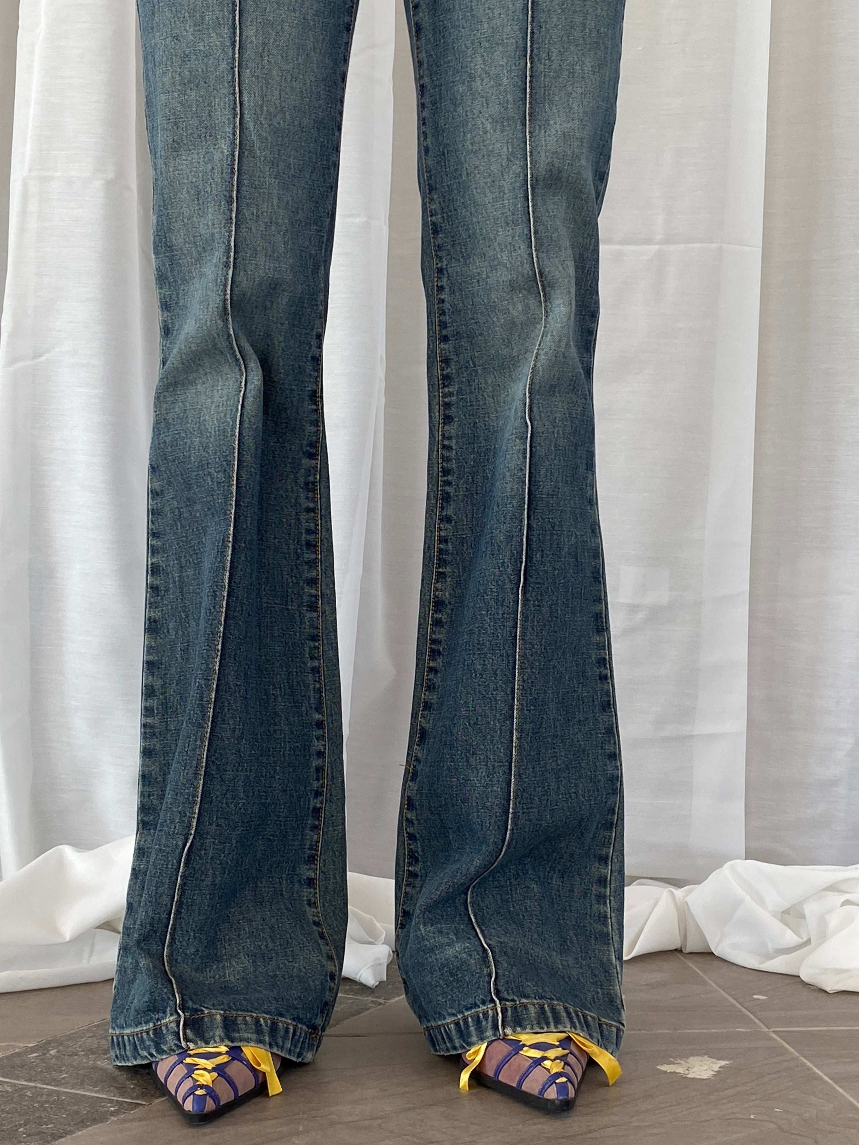 Y2K Naf Naf Jeans Flare Belted Mid Rise Jeans - 36EUR - Balagan Vintage Jeans 00s, 90s, denim, flare, flare jeans, jeans, low rise jeans, straight cut jeans, Tojan