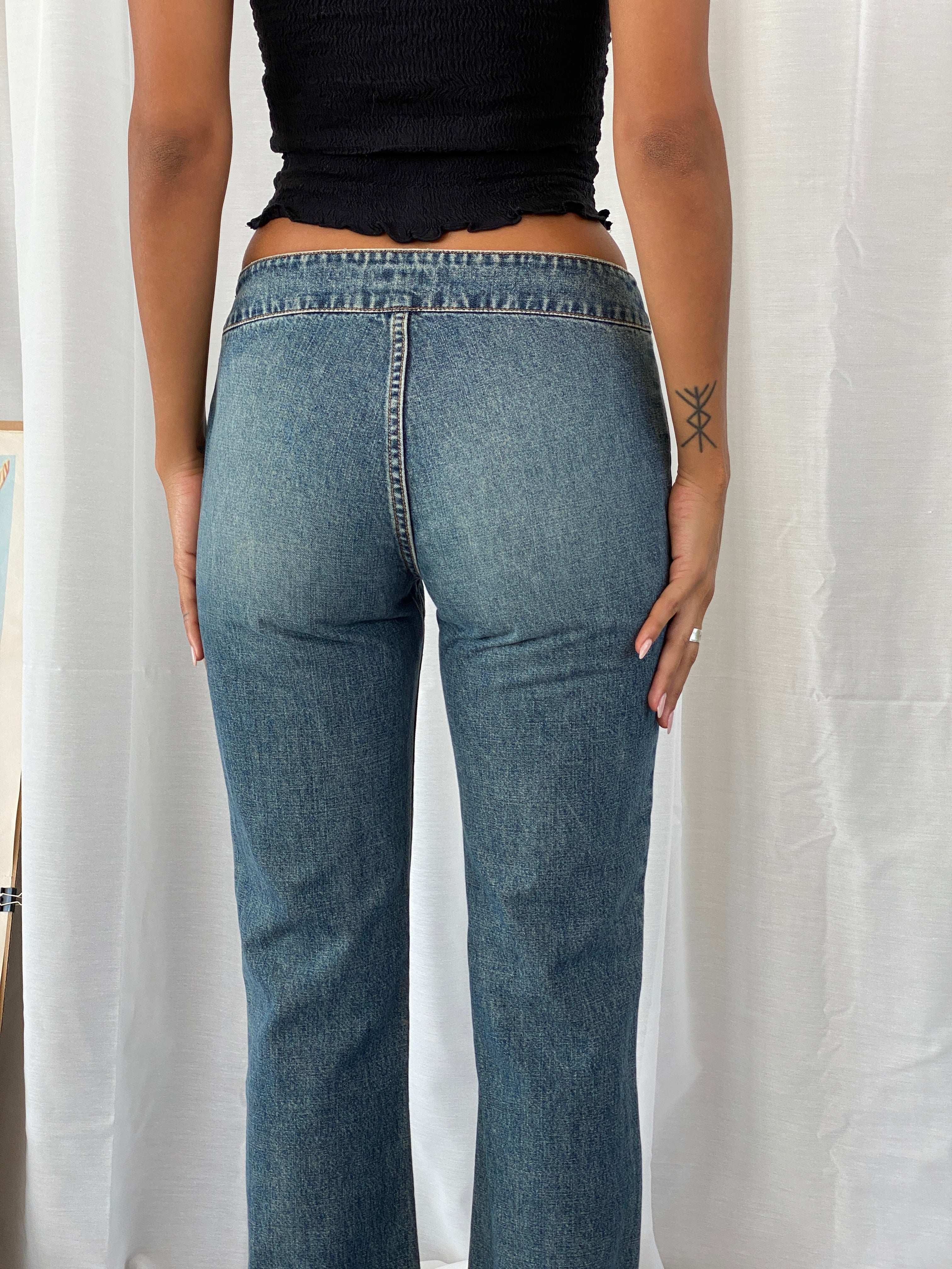 Y2K Naf Naf Jeans Flare Belted Mid Rise Jeans - 36EUR - Balagan Vintage Jeans 00s, 90s, denim, flare, flare jeans, jeans, low rise jeans, straight cut jeans, Tojan