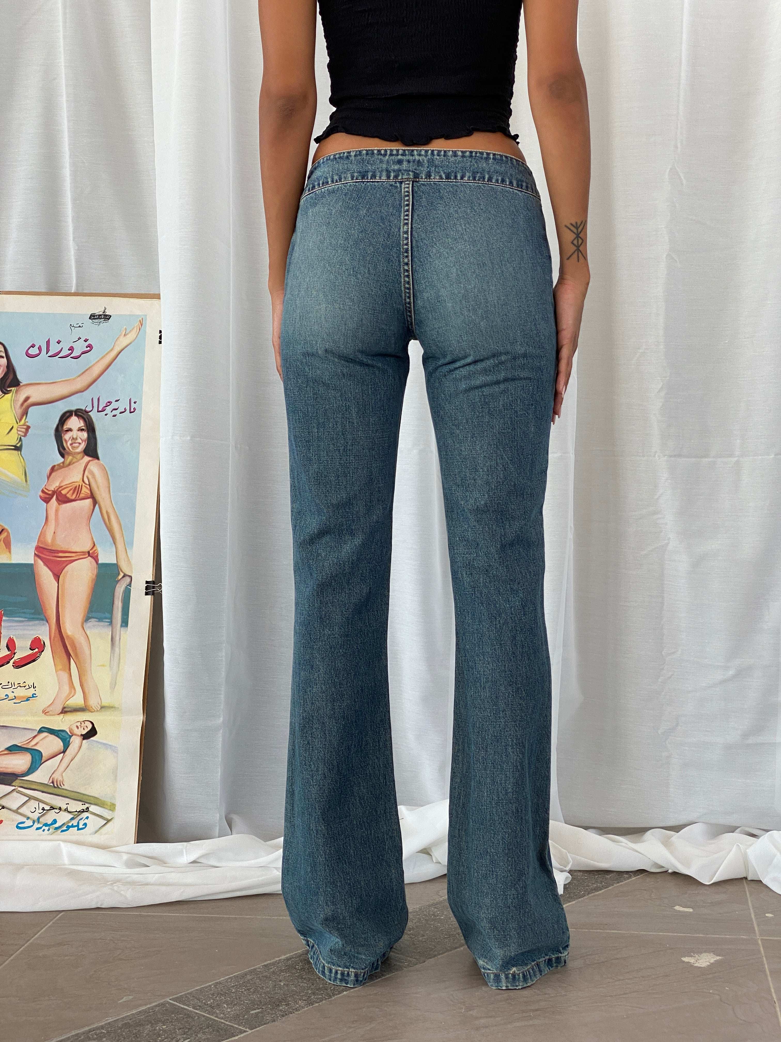 Y2K Naf Naf Jeans Flare Belted Mid Rise Jeans - 36EUR - Balagan Vintage Jeans 00s, 90s, denim, flare, flare jeans, jeans, low rise jeans, straight cut jeans, Tojan