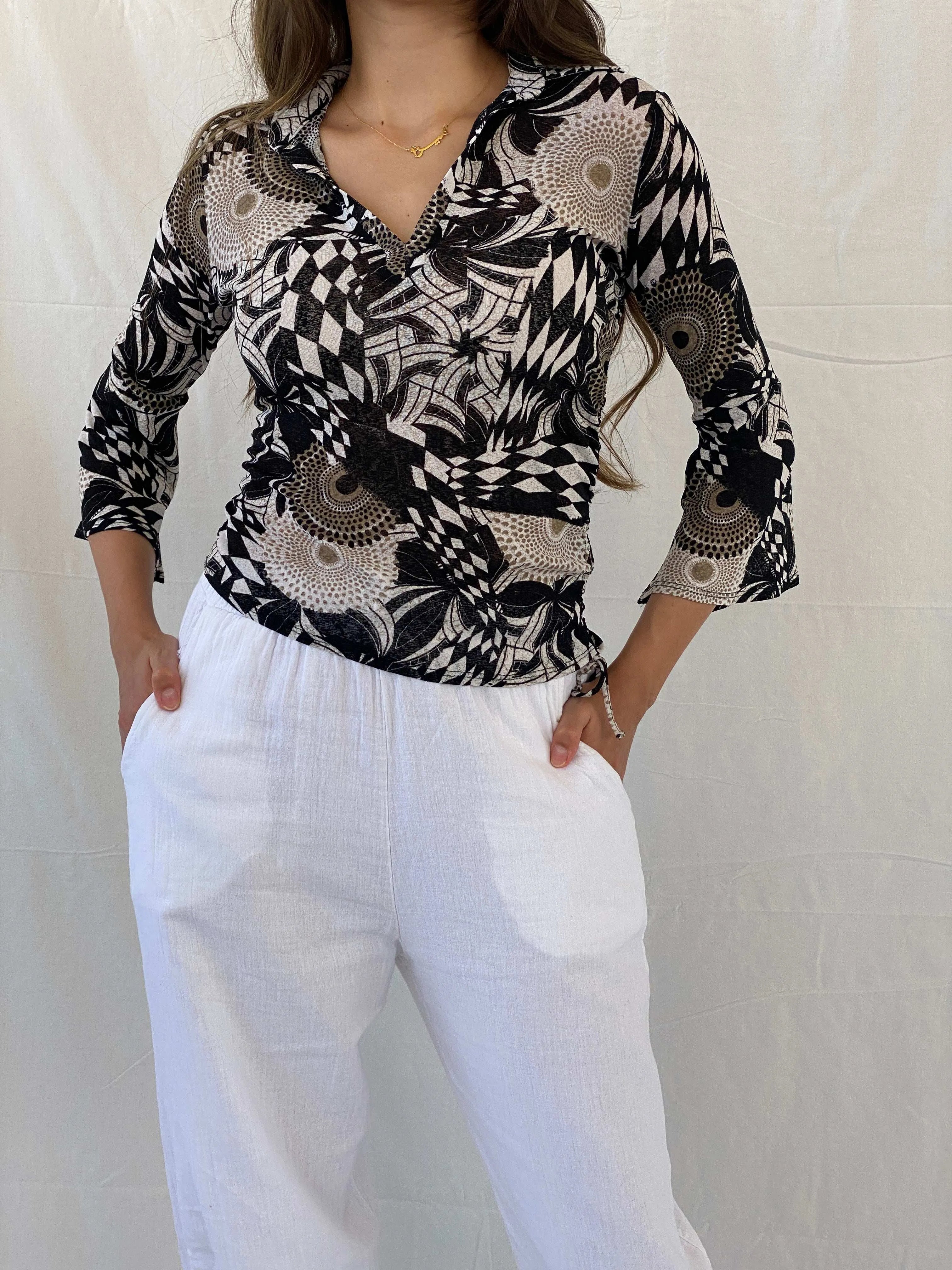 Y2K New Look Psychedelic Groovy Printed Top - M/L - Balagan Vintage Mesh Top full sleeve top, mesh, mesh top, Mira