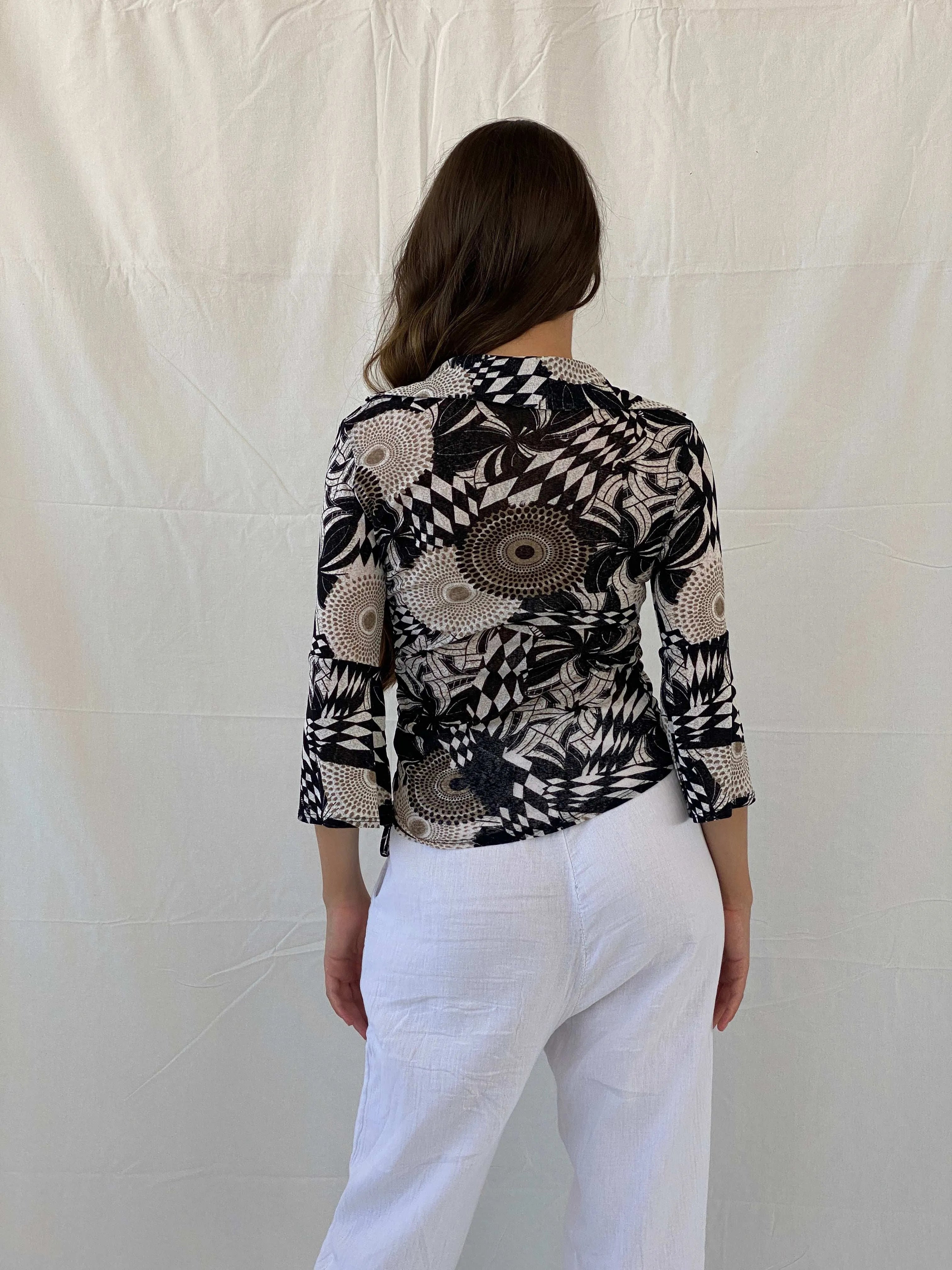 Y2K New Look Psychedelic Groovy Printed Top - M/L - Balagan Vintage Mesh Top full sleeve top, mesh, mesh top, Mira