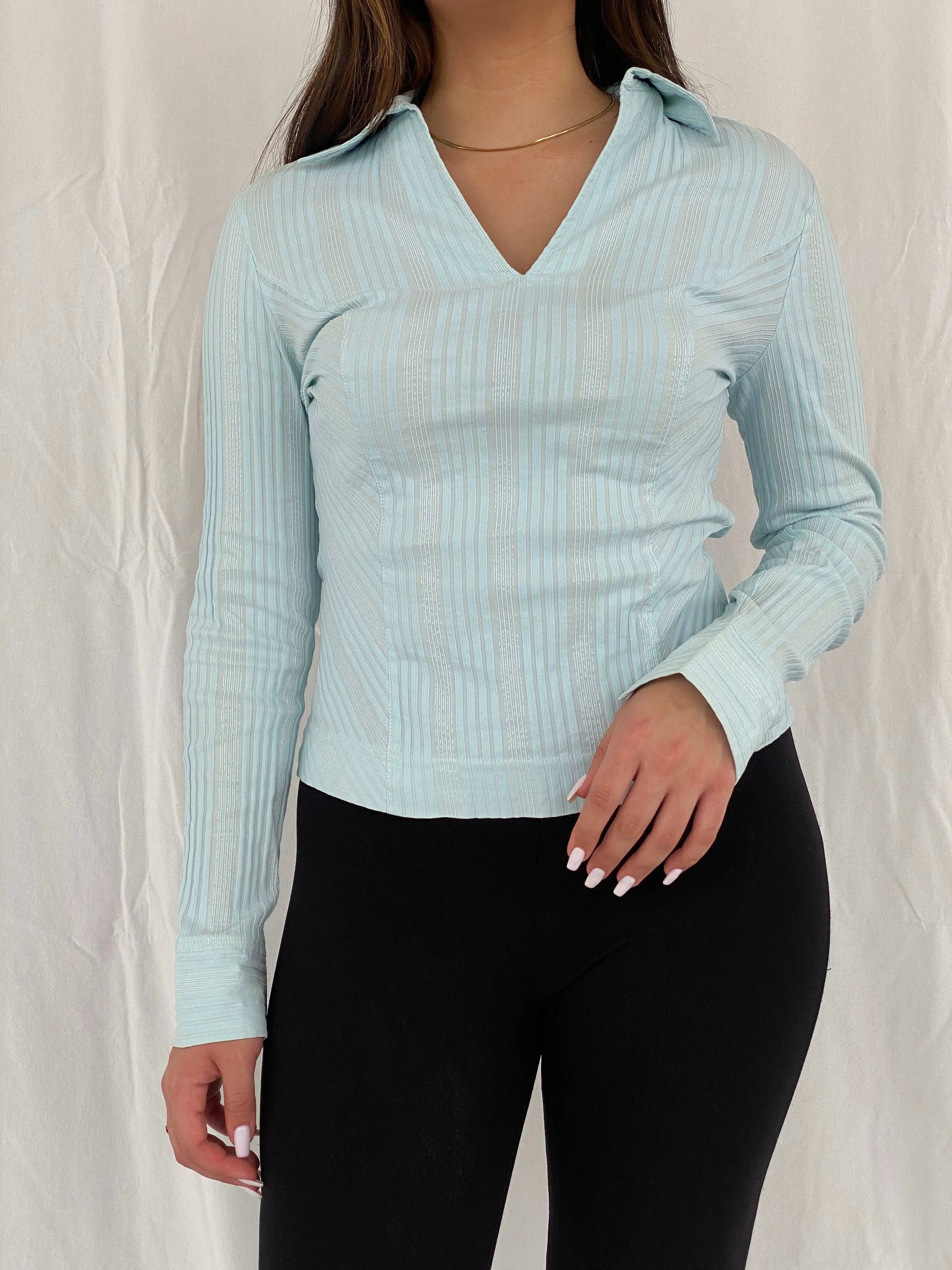 Y2K NEXT Office Core Siren Striped Shirt - Size M/L - Balagan Vintage Full Sleeve Shirt 00s, mesh, Office core, Rama, women shirt