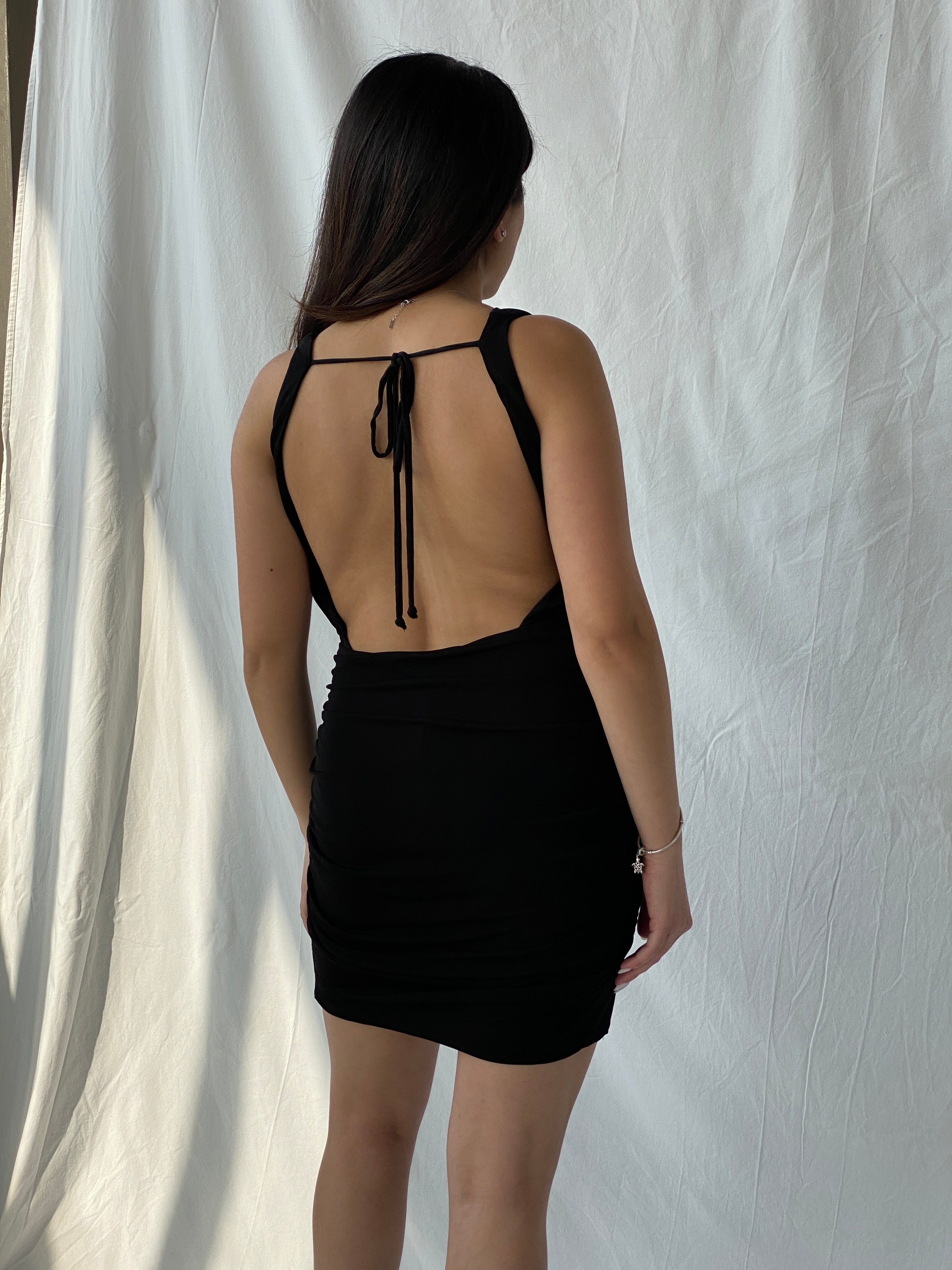 Y2K Nicole Bakti Sleeveless Black Bodycon Open Back Midi Silver Embellished Dress - S - Balagan Vintage Midi Dress 00s, 00s dress, consignment, Fatima, Mini Dress, Sadouf, Wedding Guest, winter