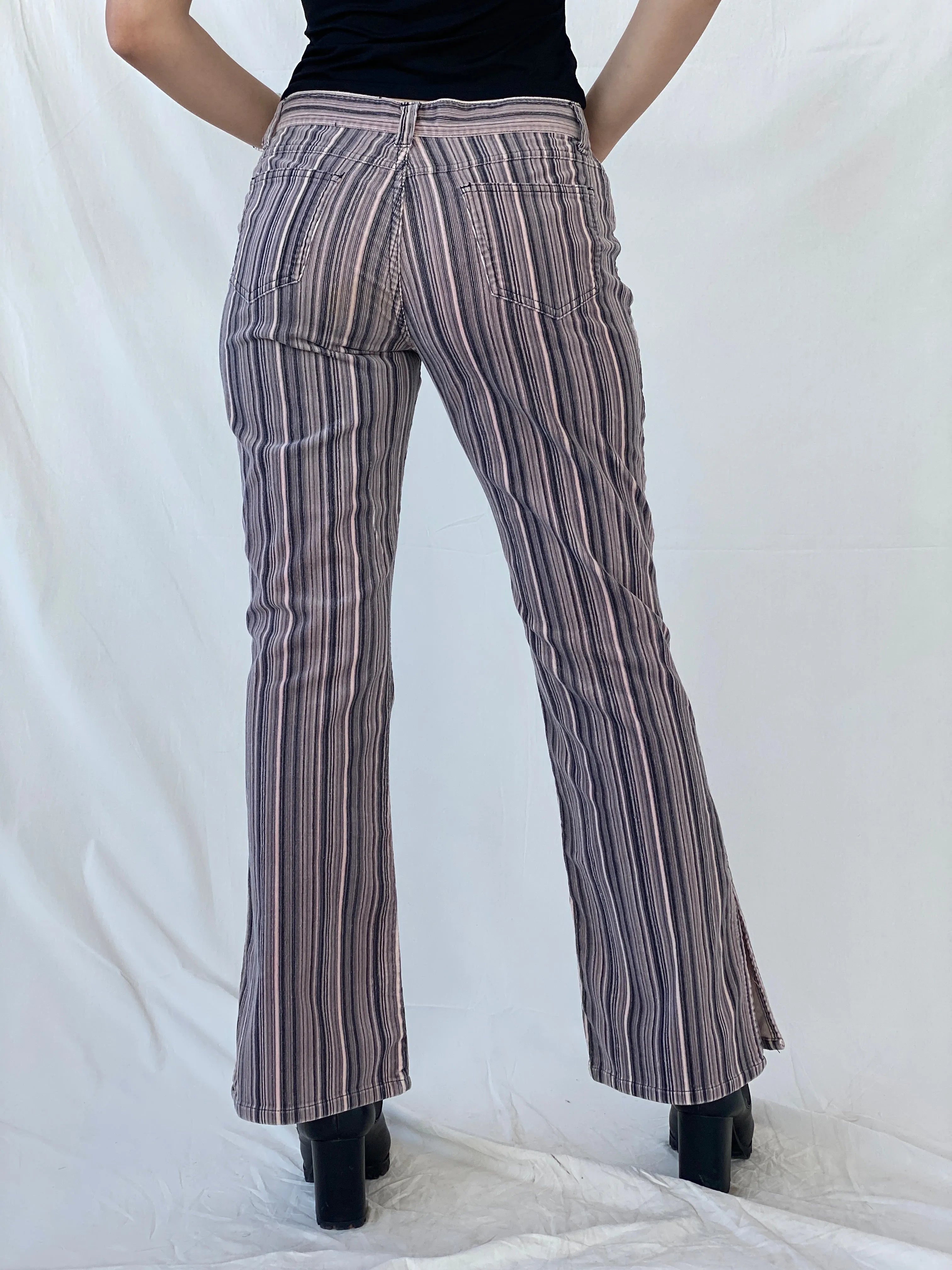 Y2K No Boundaries Striped Pink & Black Corduroy Flare Pants - 40EUR - Balagan Vintage Pants Ayah, corduroy, corduroy pants, striped, striped pants, stripes