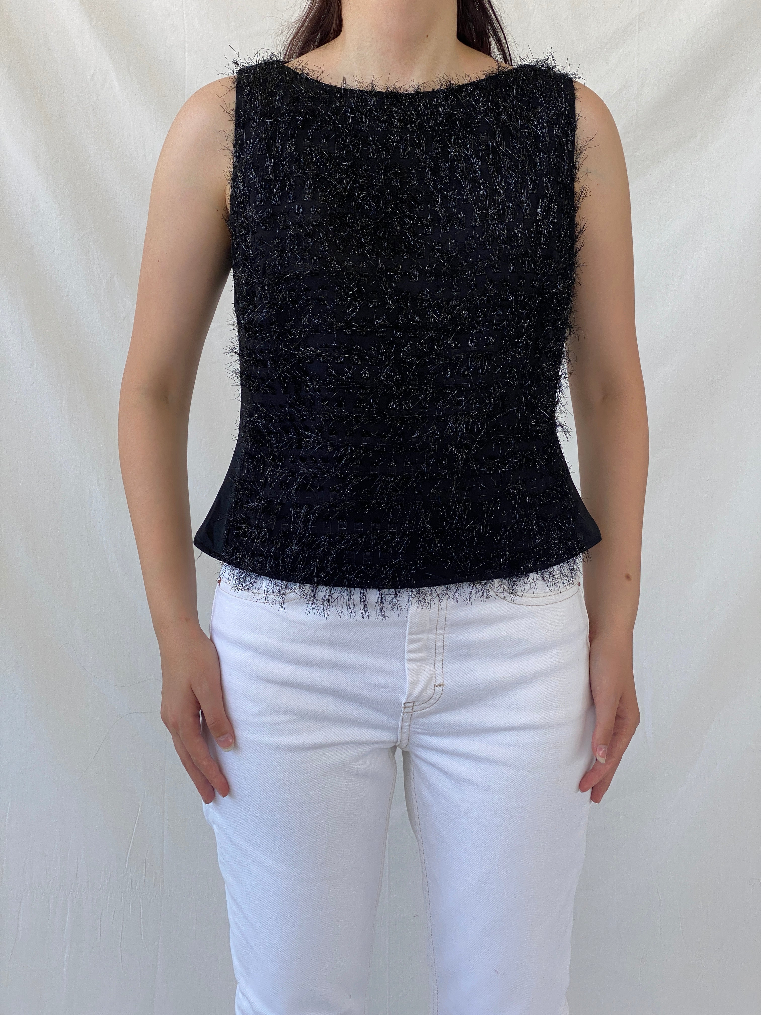 Y2K Nudiir Current Air Textured Black Sleeveless Party Sparkle Top - M - Balagan Vintage Sleeveless Top 00s, Ayah, Cami, NEW IN, summer, women top