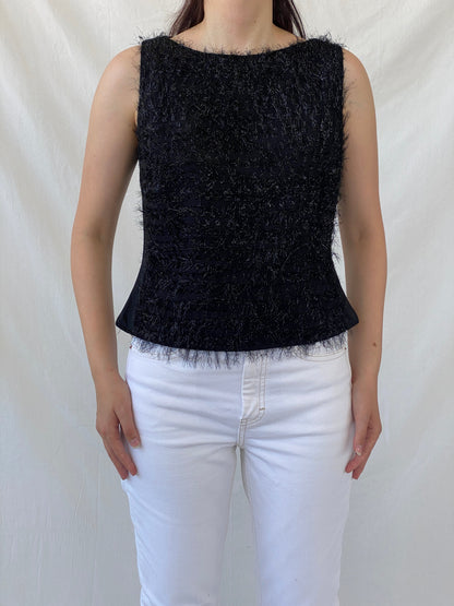 Y2K Nudiir Current Air Textured Black Sleeveless Party Sparkle Top - M - Balagan Vintage Sleeveless Top 00s, Ayah, Cami, NEW IN, summer, women top